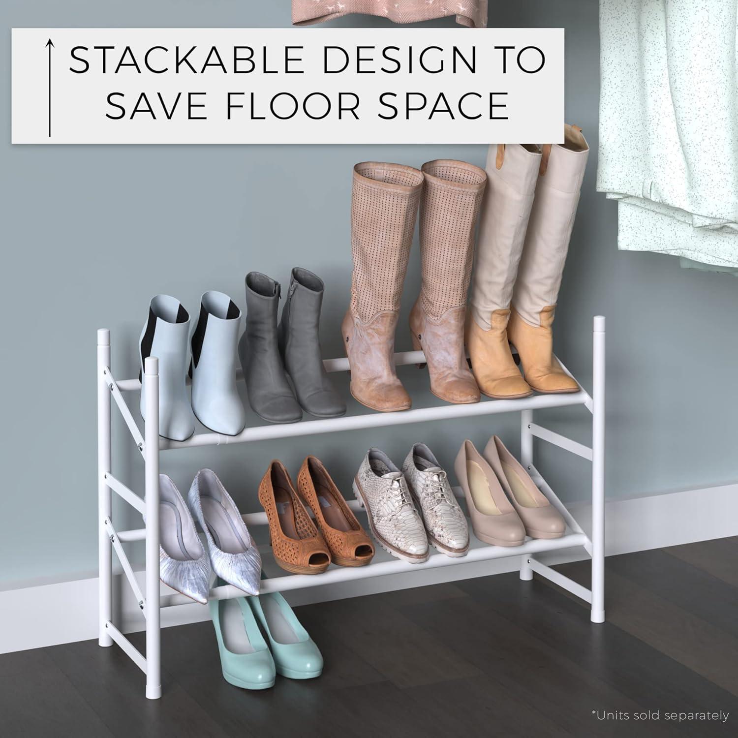 White Metal Stackable Expandable Shoe Rack