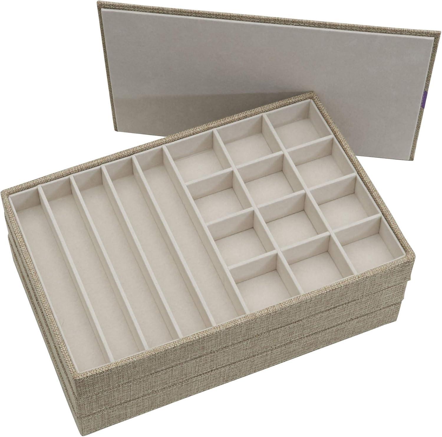 Household Essentials 3pc Stacking Jewelry Trays Graphite Linen: Stackable Jewelry Organizer & Storage, Gray, Adult Use