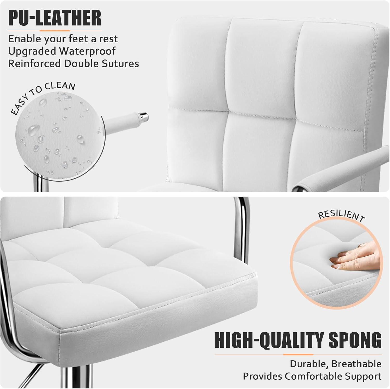 Luxvie Bar Stools Set of 2 with Back and Arms Swivel Bar Chairs Counter Height Barstools Adjustable Bar Chair for Home and Kitchen Counter(White/Silver, 2pcs)