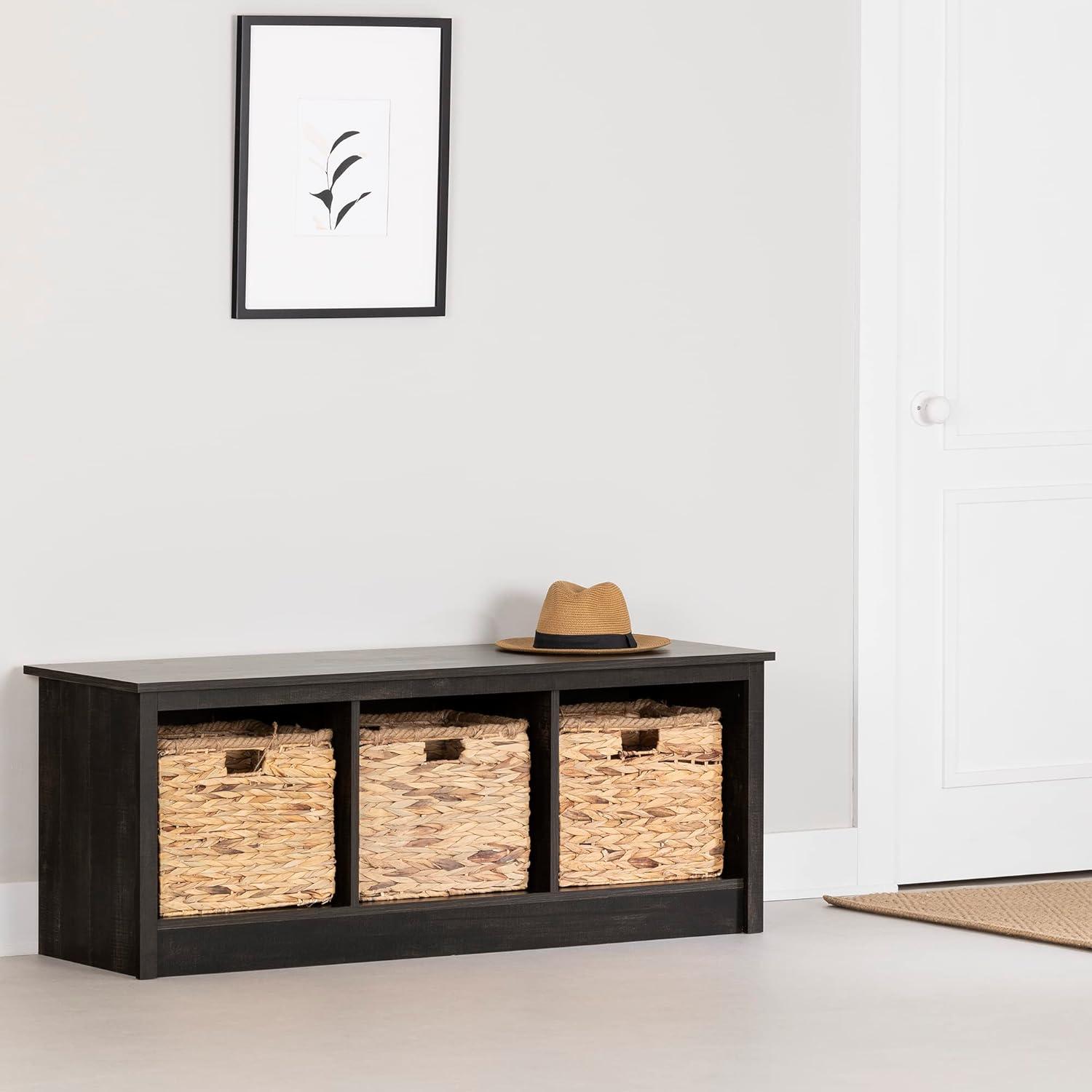 Contemporary Rubbed Black Mudroom Bench with Open Storage