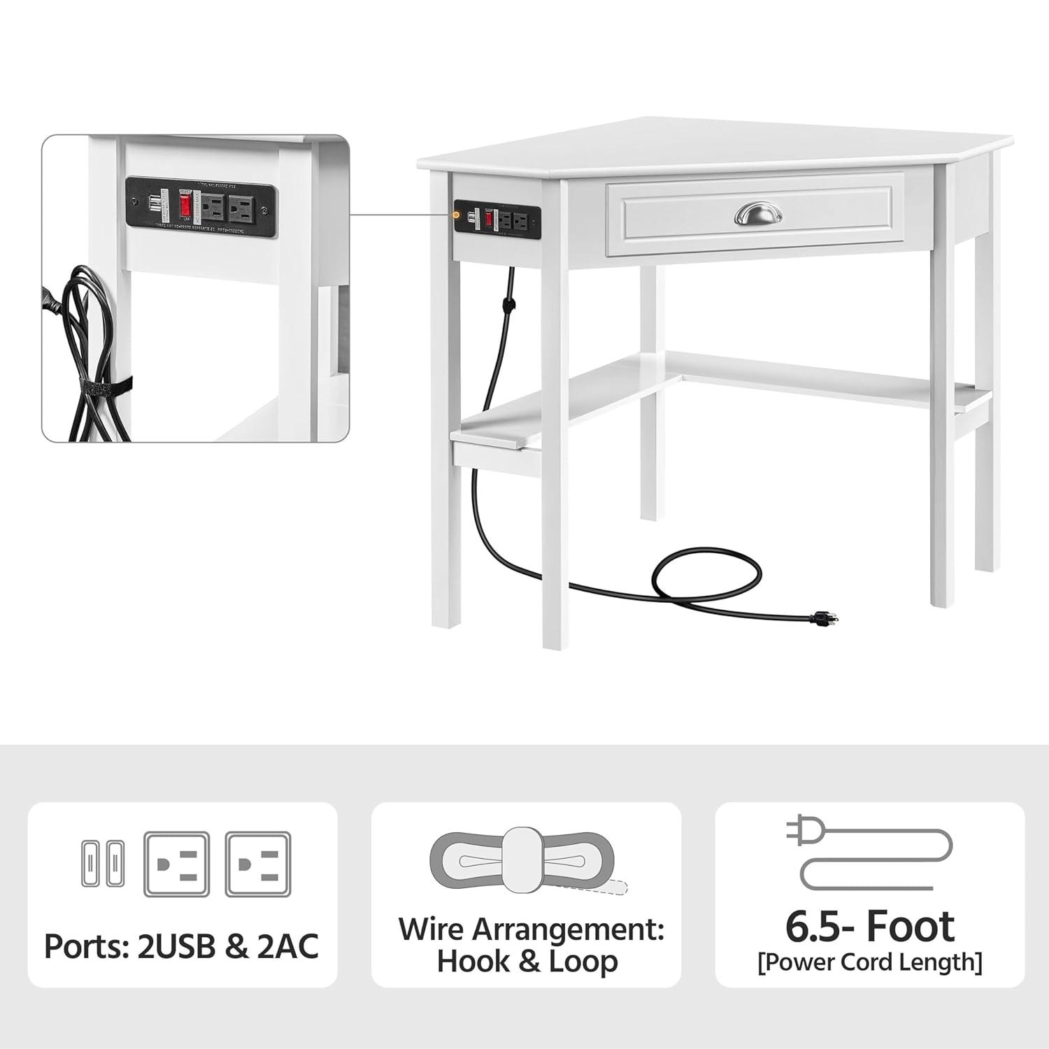 Yaheetech Corner Computer Desk Workstation with Power Outlet White