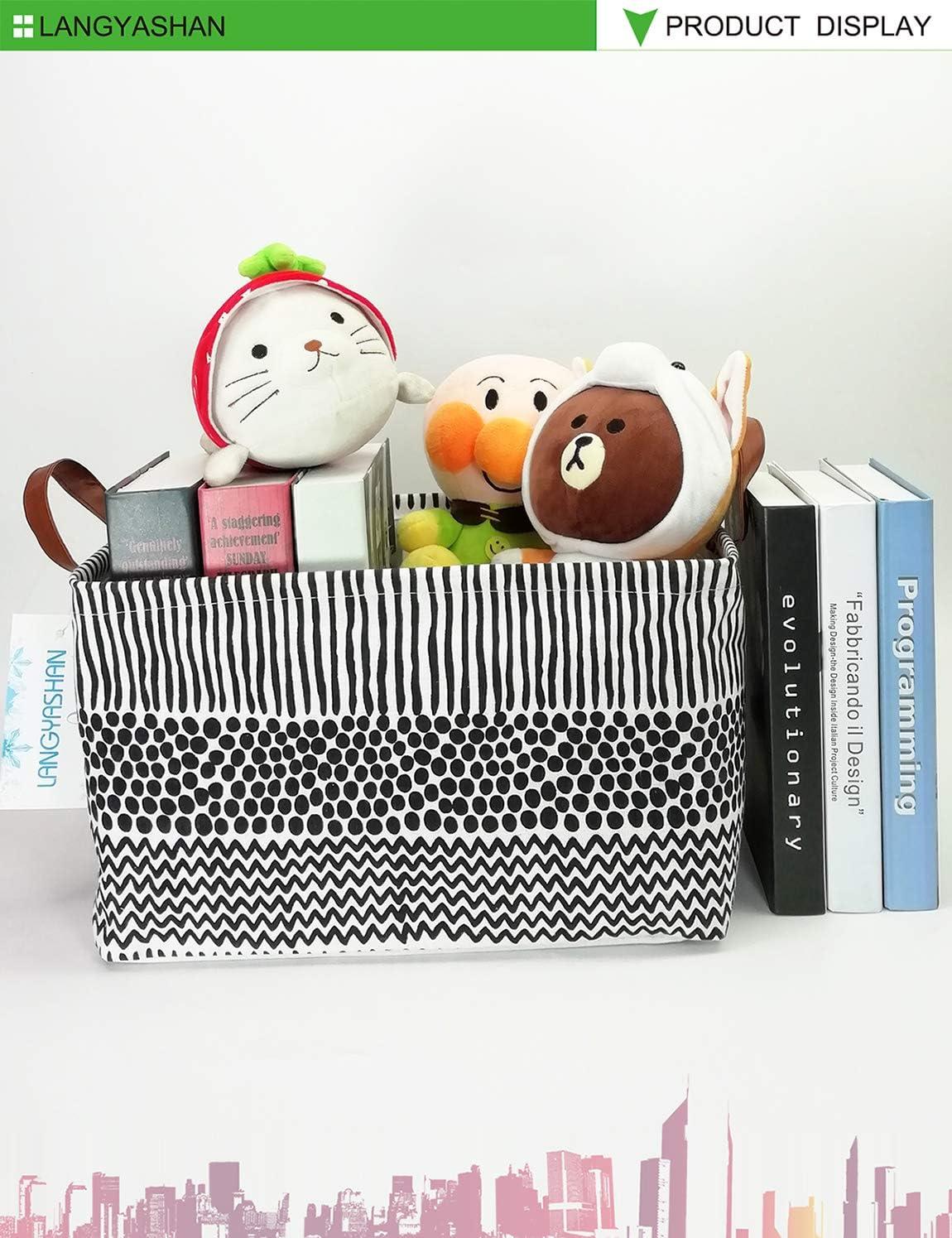 LANGYASHAN Rectangular Storage Bin Collapse Canvas Fabric Cartoon Storage Basket with Handles for Organizing Home Kitchen Boys and Girls Toys Office Closet Shelf Baskets (Rec Black line)