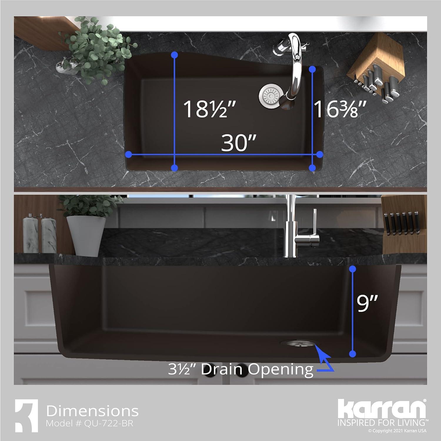 Karran Undermount Quartz Composite 33-1/2'' X 21'' Single Bowl Kitchen Sink