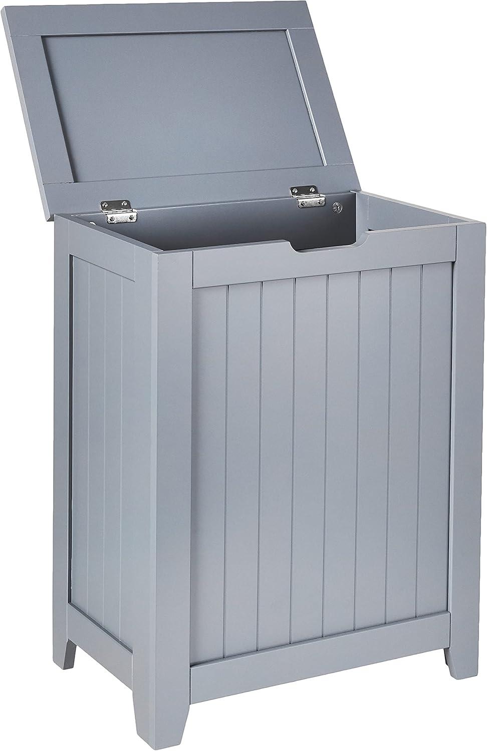 Gray Wooden Rectangular Upright Hamper with Lid