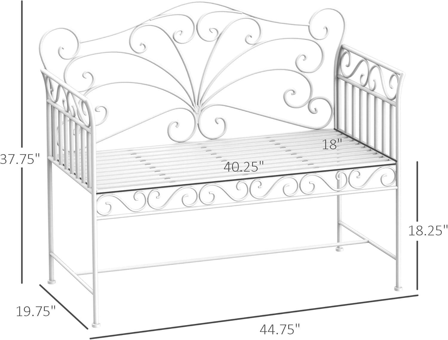 Outsunny 44.75" Antique-Style Outdoor Patio Garden Bench, Metal Loveseat with Ivy Pattern on the Backrest, Cream White