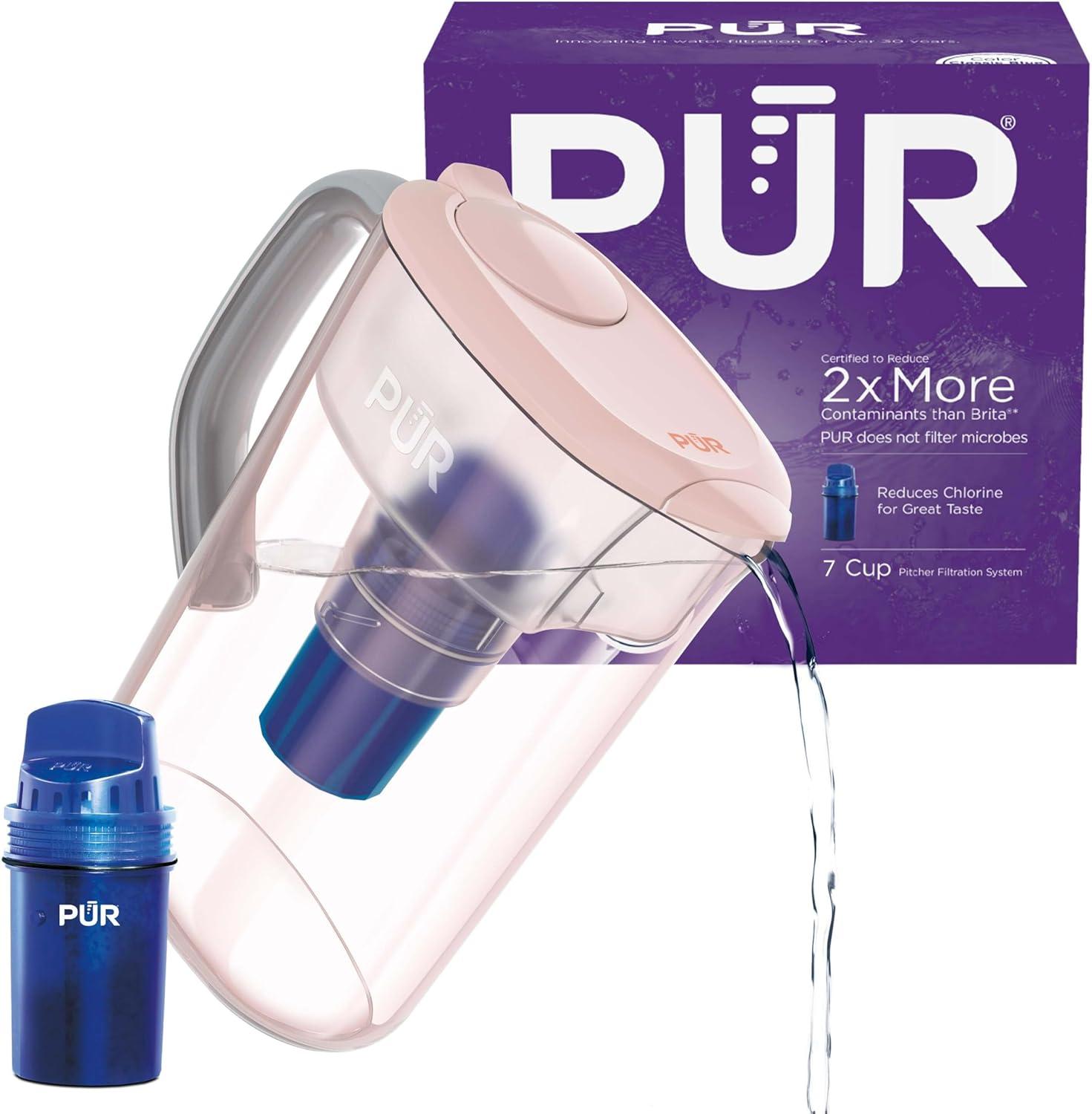 PUR 7 Cup Water Pitcher Filtration System Blush PPT700P: BPA-Free, Dishwasher-Safe, Filters Pesticides & Chlorine