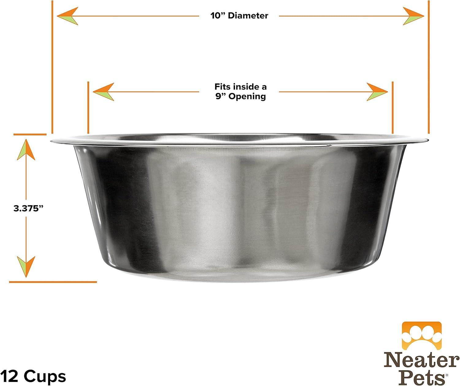 Neater Pet Brands Stainless Steel Dog and Cat Bowls - Extra Large Metal Food and Water Dish (12 Cup)