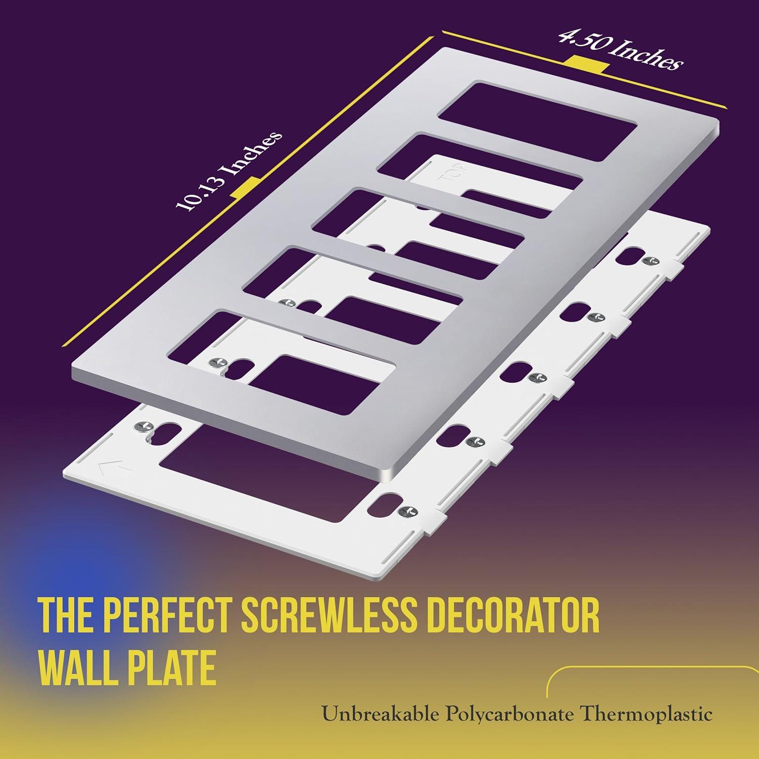 Silver 5-Gang Screwless Decorator Wall Plate