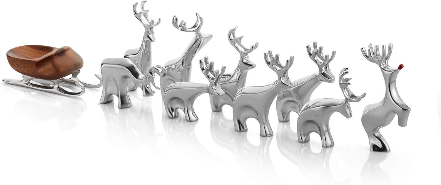 Lustrous Winter Deer Figurine Trio in Nambe Metal