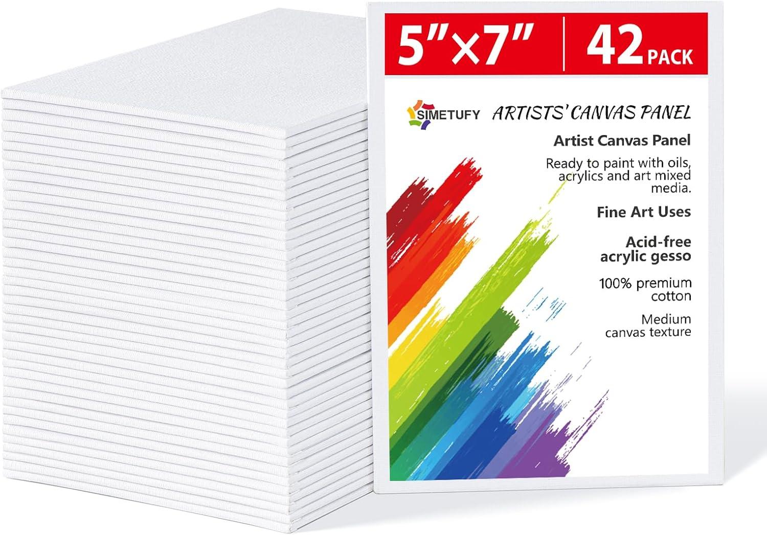 Canvas Boards for Painting, 42 Pack 5x7 Inch Small Canvases for Painting Using Acrylic Paint or Oil （Pre-Primed）