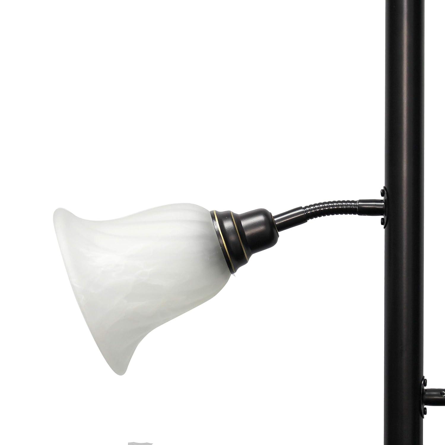 Torchiere Floor Lamp with 2 Reading Lights and Scalloped Glass Shades Bronze/White - Lalia Home: Adjustable, UL Listed, Metal Body