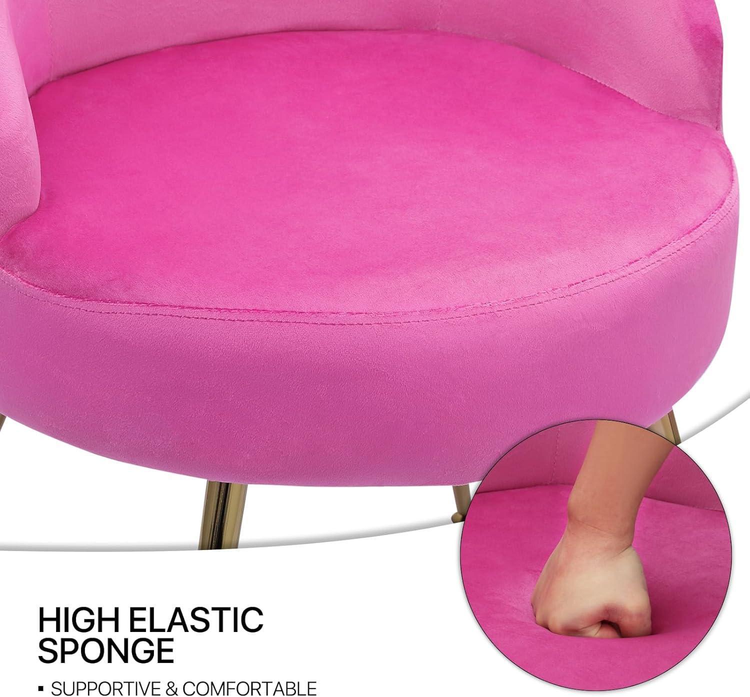 MoNiBloom Modern Upholstered Velvet Accent Chair, Single Sofa Side Chair for Living Bedroom Make-Up Room, Barrel Chair with Golden Metal Legs, Hot Pink