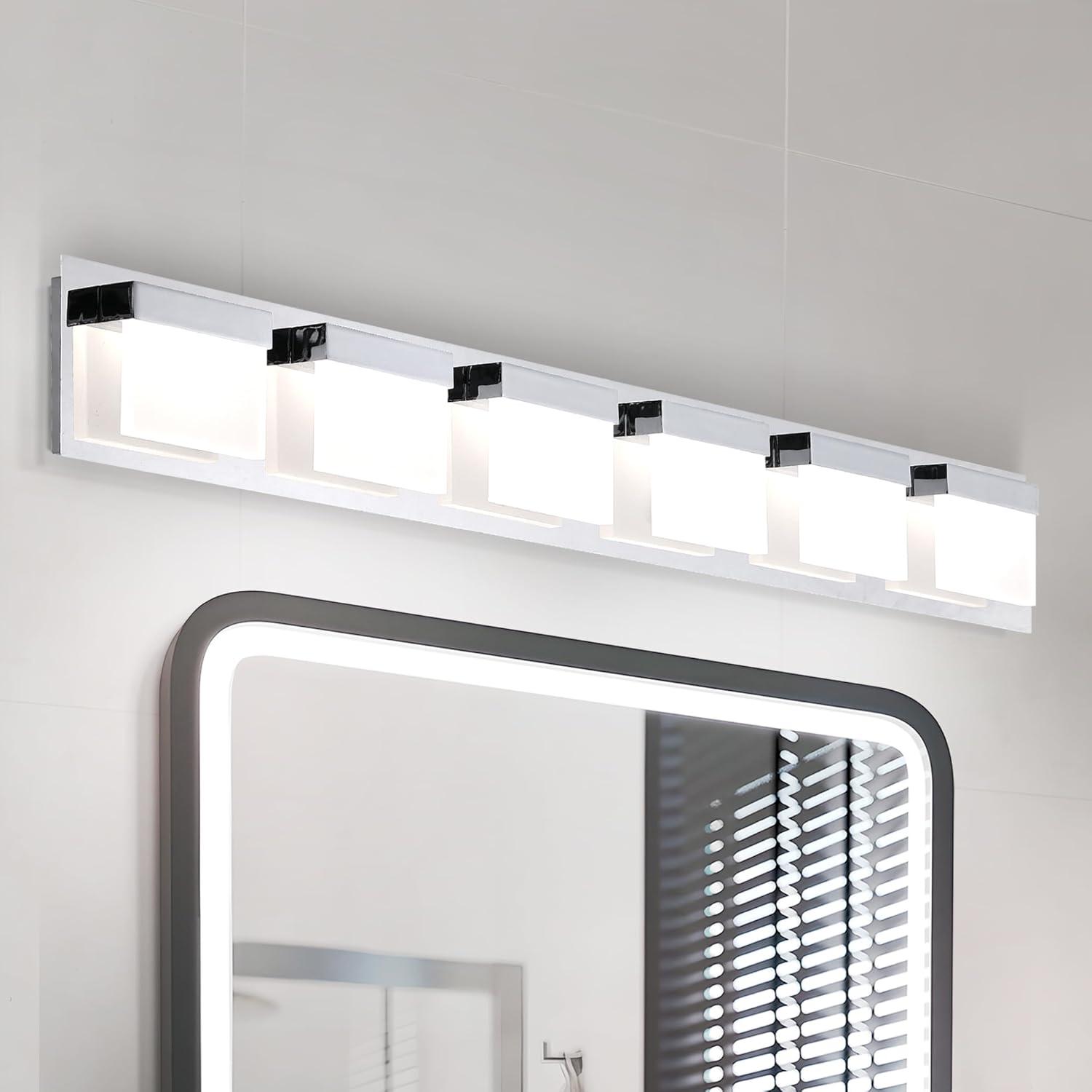 Modern Silver 36-Inch Dimmable LED Bathroom Vanity Light