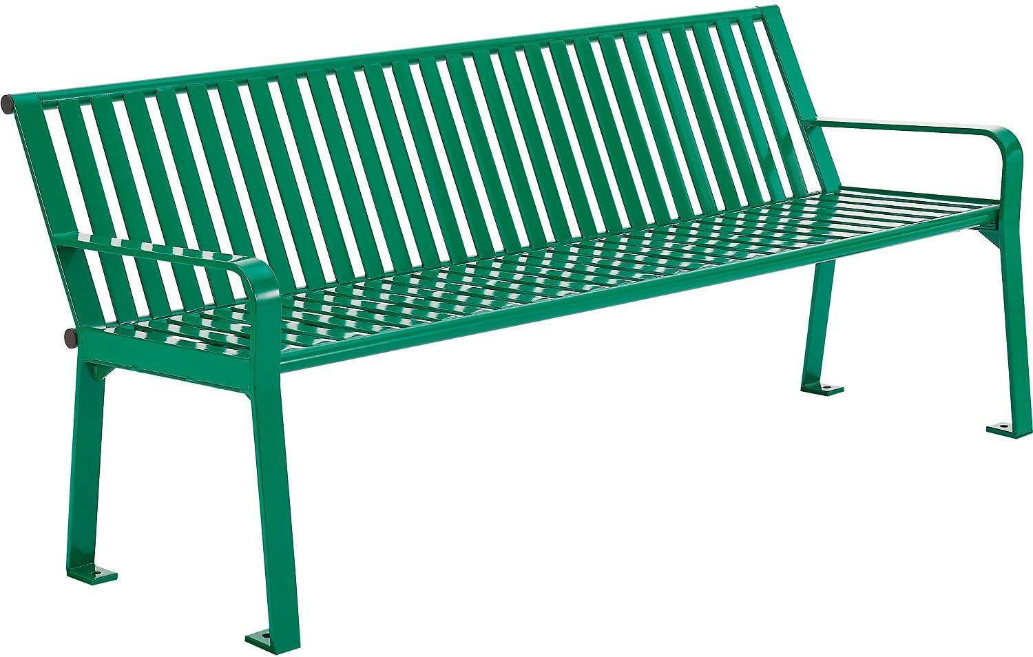 Global Industrial 6 ft. Outdoor Park Bench with Back, Vertical Steel Slat, Green, Unassembled