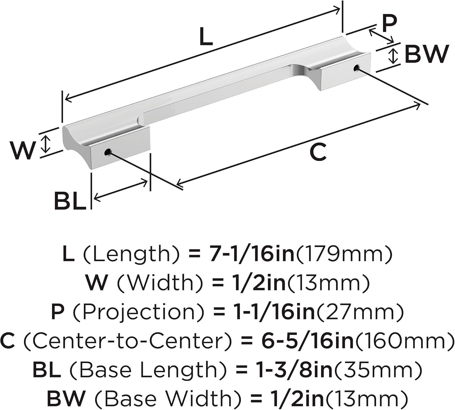 Amerock Status 6-5/16 inch (160mm) Center-to-Center Polished Chrome Cabinet Pull