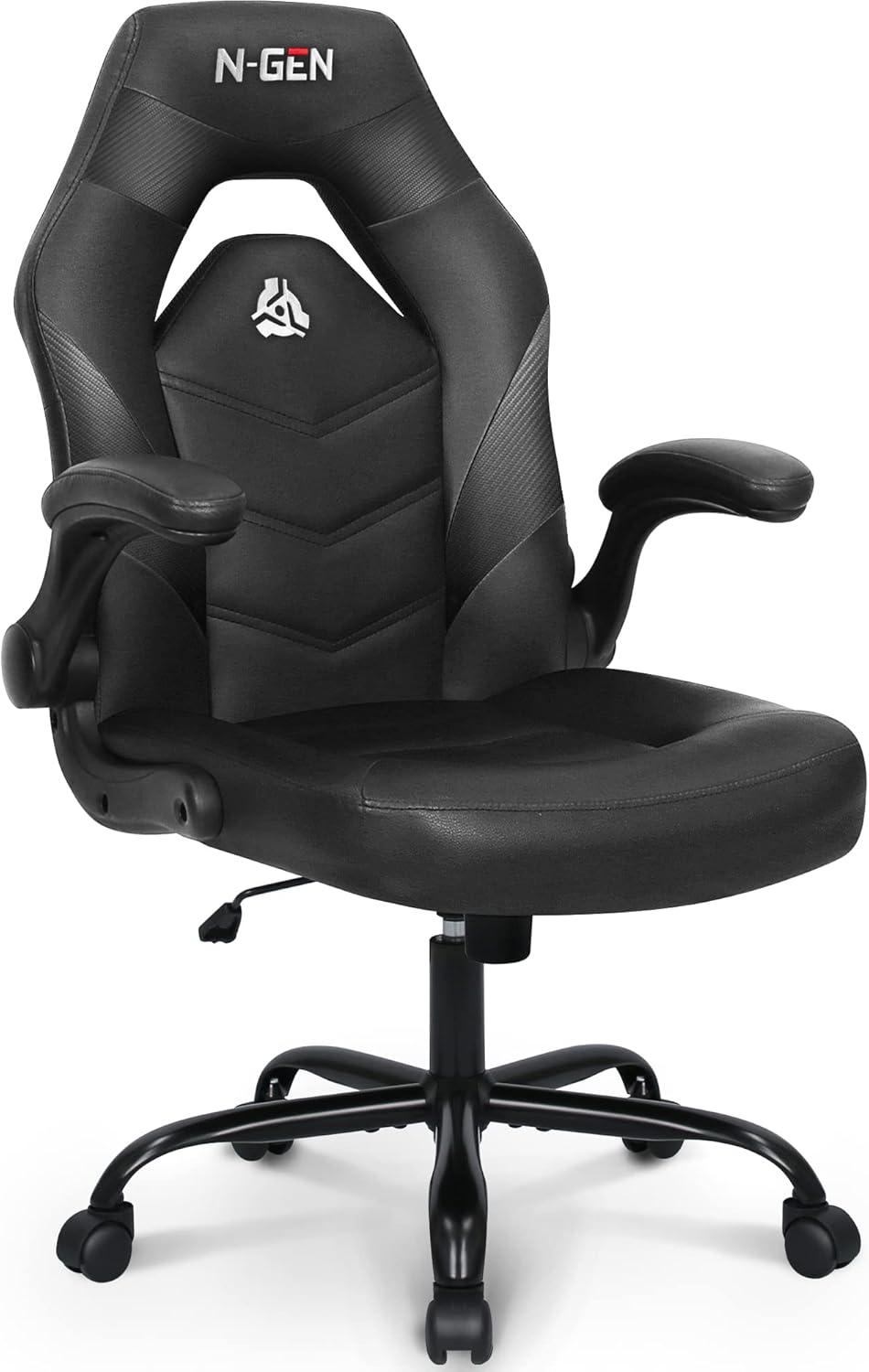 Neo Chair N-GEN Adjustable Ergonomic Faux Leather Swiveling PC & Racing Game Office Desk Chair with Flip-Up Arms