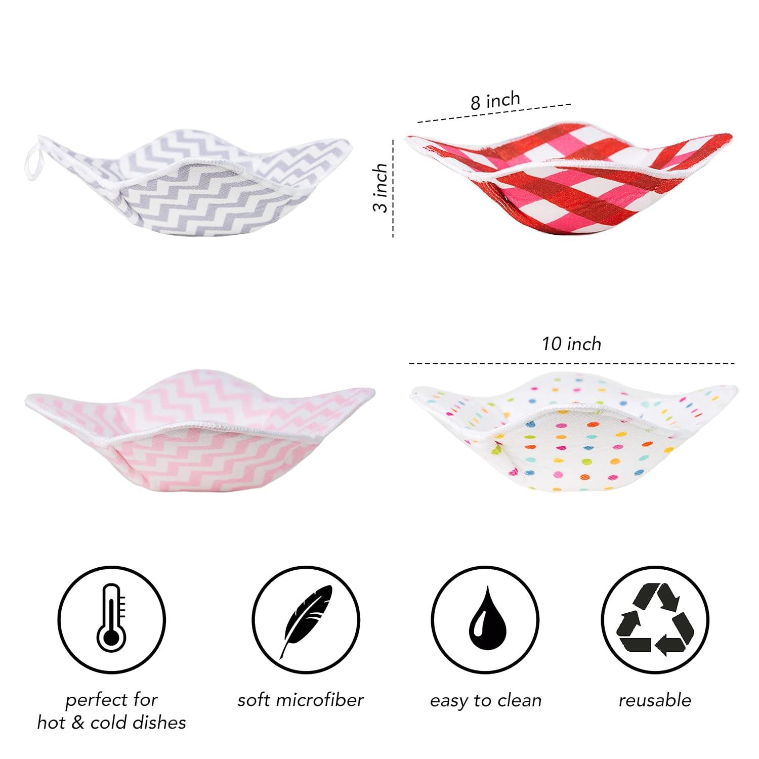 Microwave Bowl Holder Set of 5 Hot Bowl Holders Heat Insulated Microfiber & Sponge Heat Resistant Bowl Cozies for Hot & Cold Food Bowl Holder for Soup, Pasta, Noodles & Rice Bowl