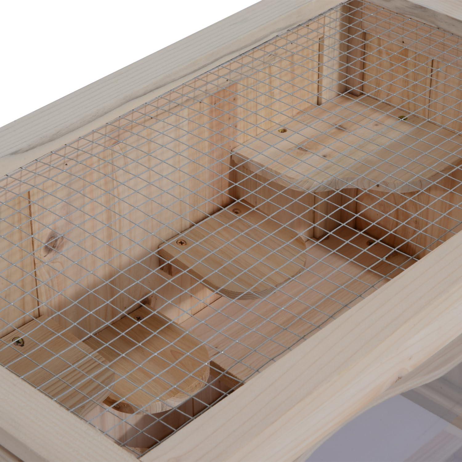 PawHut 2-Level Hamster Cage Mice and Rat House, Small Animal Habitat for Guinea Pigs, Chinchillas with Openable Top, Front Door, Natural