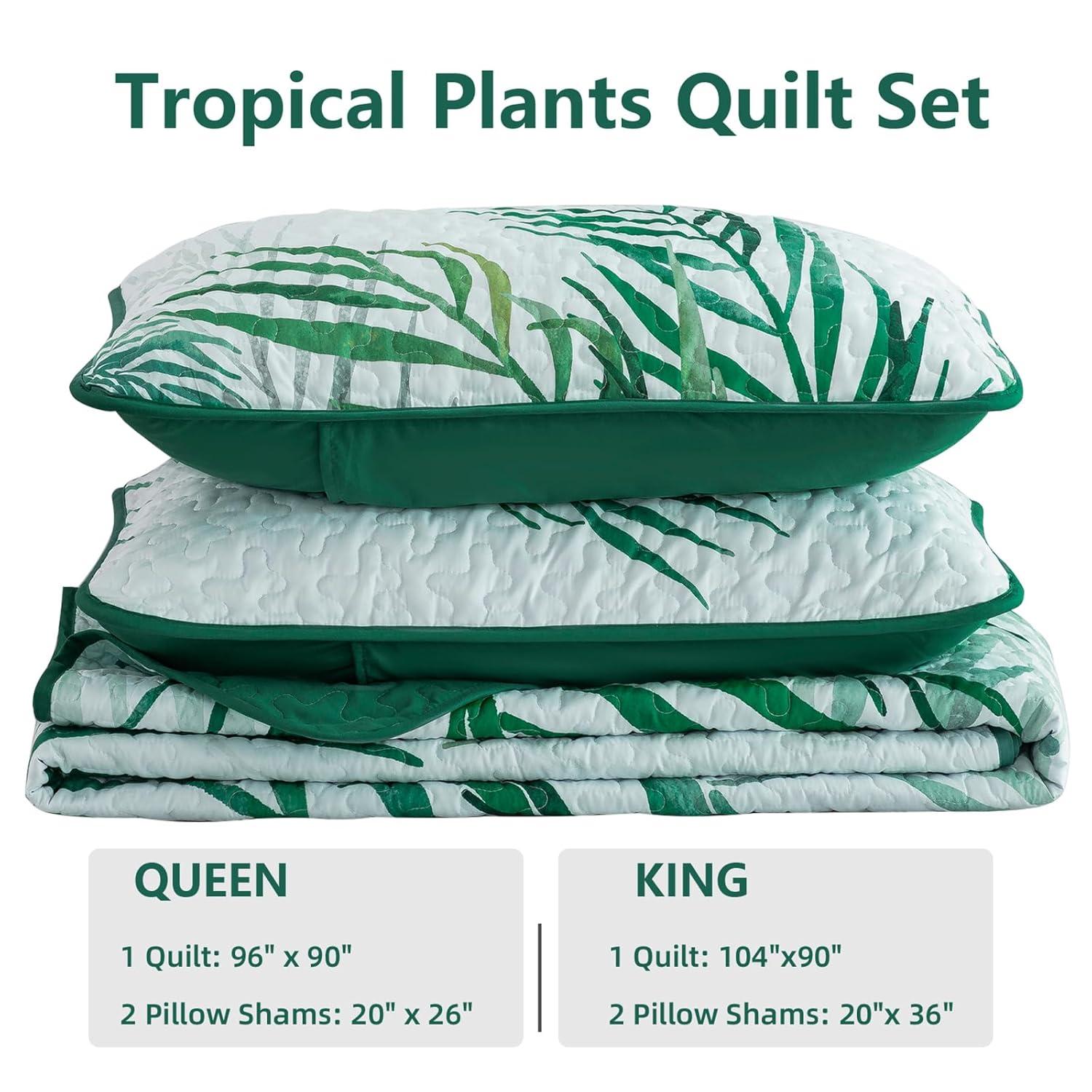 Ambesonne Ambesonne Palm Leaf Bedspread Set Forest Leaves Frame Hunter Green