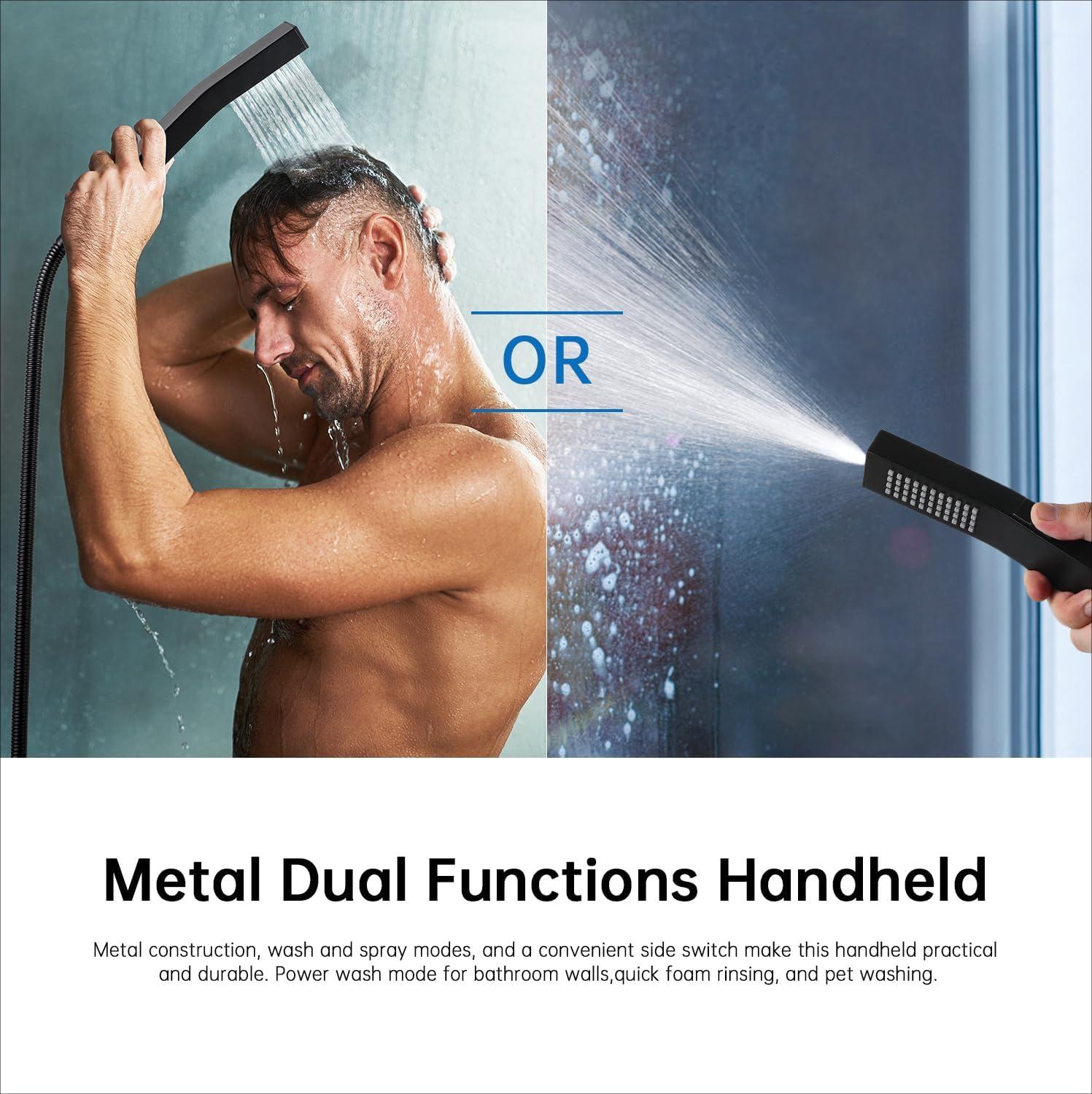 Matte Black Adjustable Rainfall Shower Head with Handheld Spray