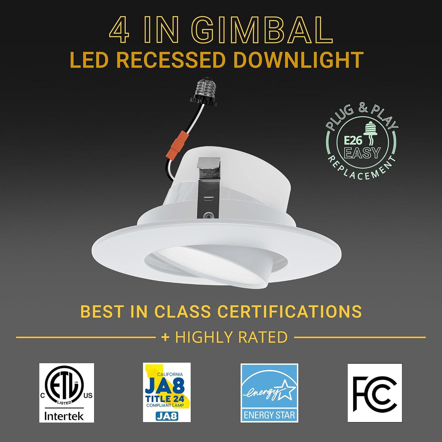 4'' Selectable Color Temperature Dimmable Air-Tight IC Rated LED Retrofit Recessed Lighting Kit