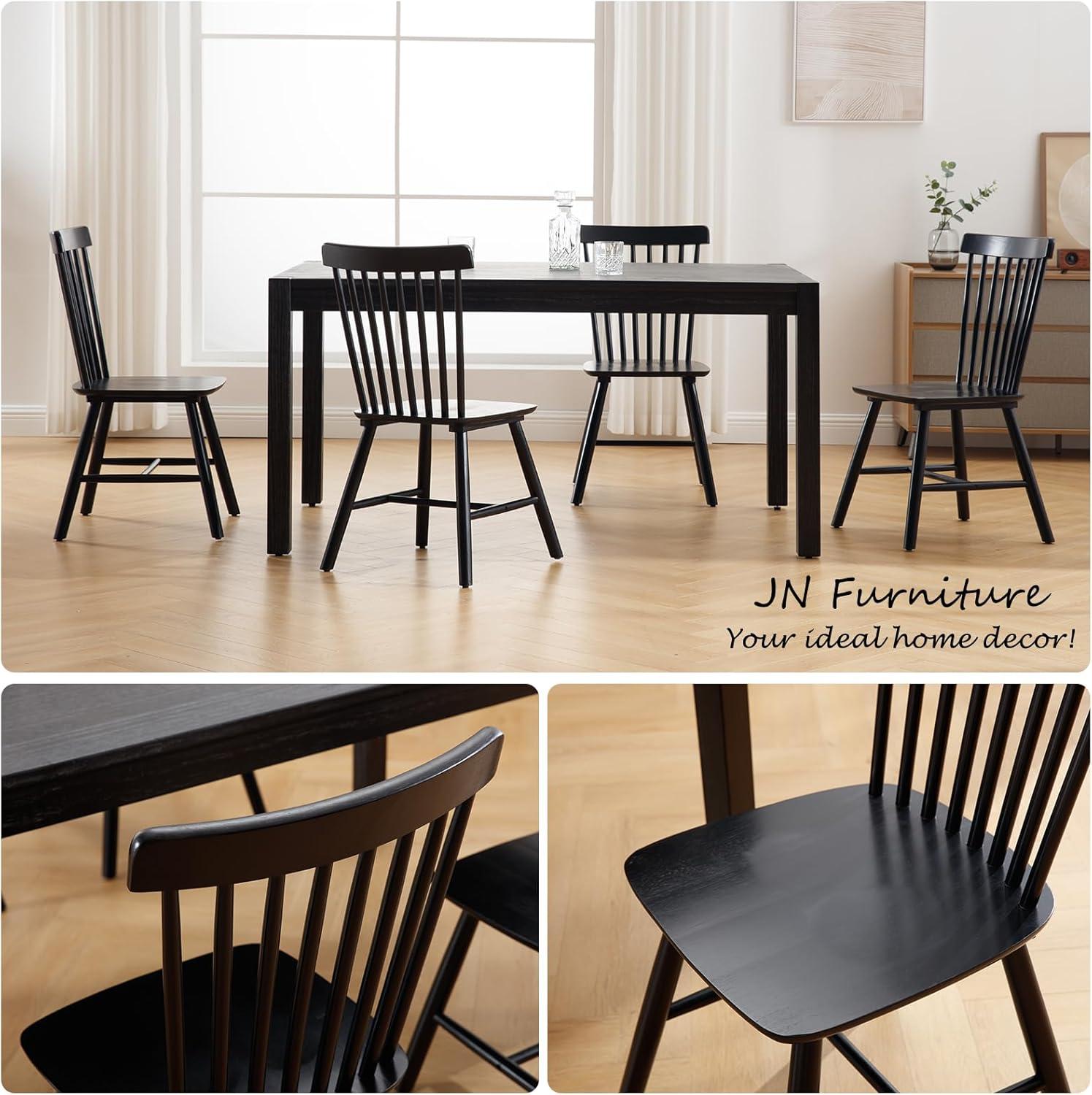 Farmhouse Style Windsor Chairs Set of 2, Vintage Kitchen & Dining Room Chairs with Spindle Back, Comfy Armless Solid Wood Side Chair for Home/Living Room/Restaurant, Black