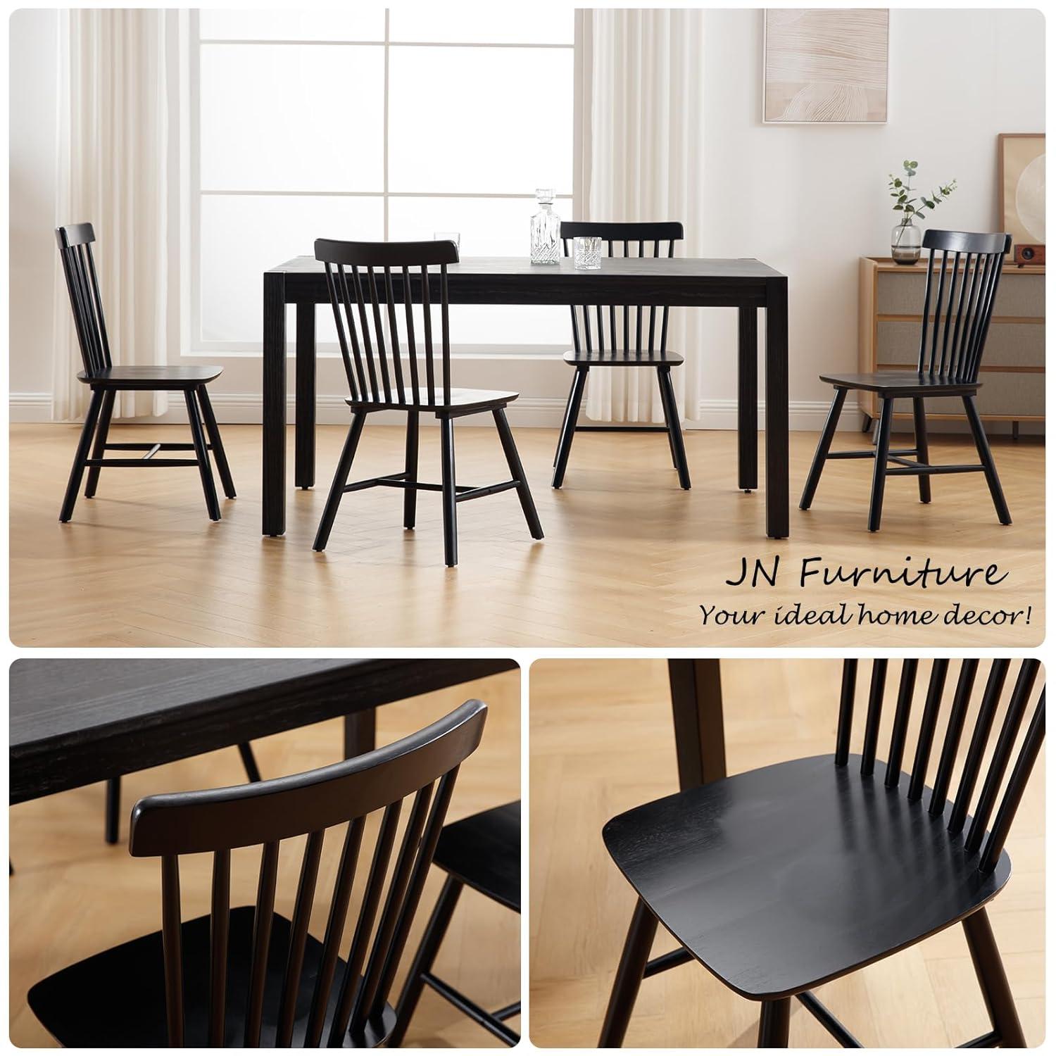 Farmhouse Style Windsor Chairs Set of 2, Vintage Kitchen & Dining Room Chairs with Spindle Back, Comfy Armless Solid Wood Side Chair for Home/Living Room/Restaurant, Black