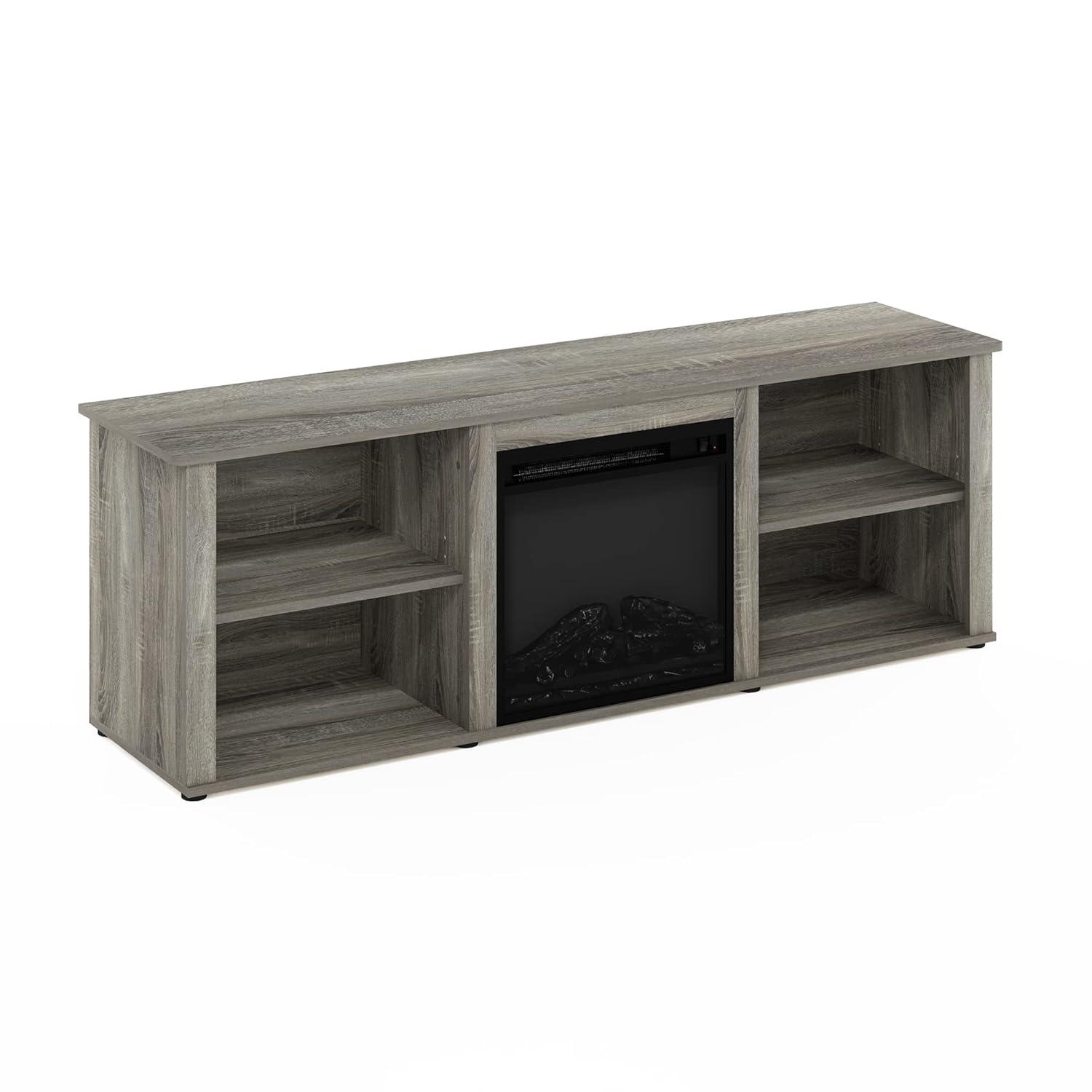 Furinno Montale 70 Inch TV Stand with Fireplace, French Oak Grey