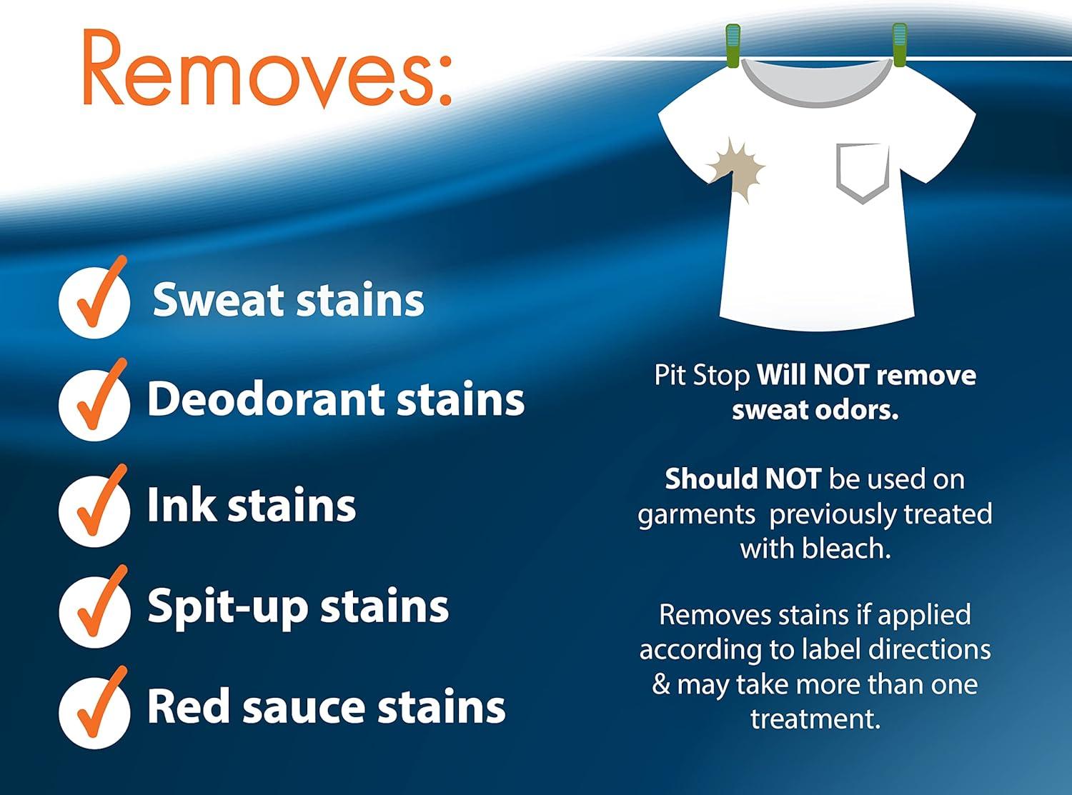 Pit Stop, Sweat Stain & Deodorant (Antiperspirant) Armpit Stain Remover, Multi-Stain Formulation, 16Oz.