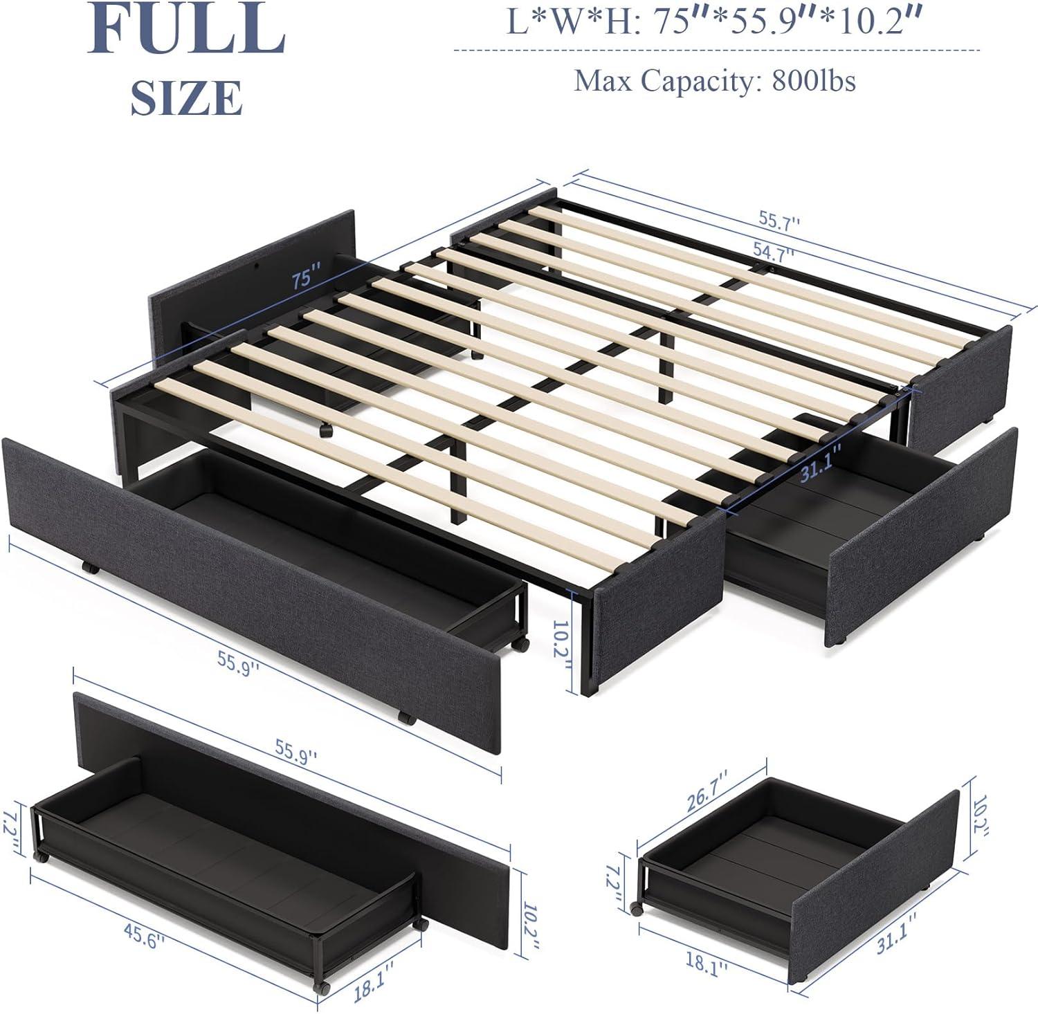 Amolife Base de Cama con Plataforma Tapizada Tamaño Queen con 3 Cajones de Almacenamiento, Gris Oscuro