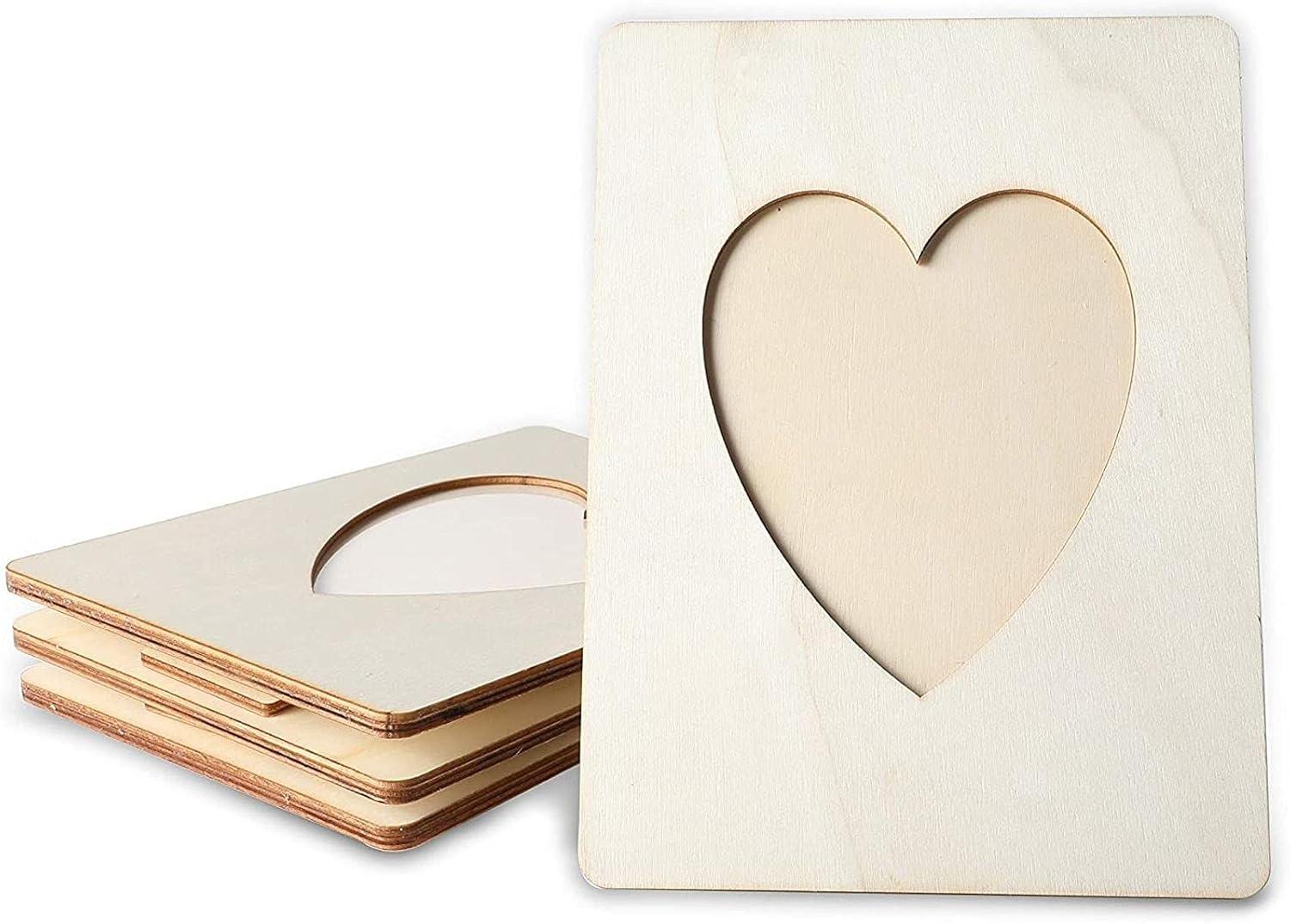 Heart Shaped Unfinished Wood 4x6 Picture Frames, Set of 4