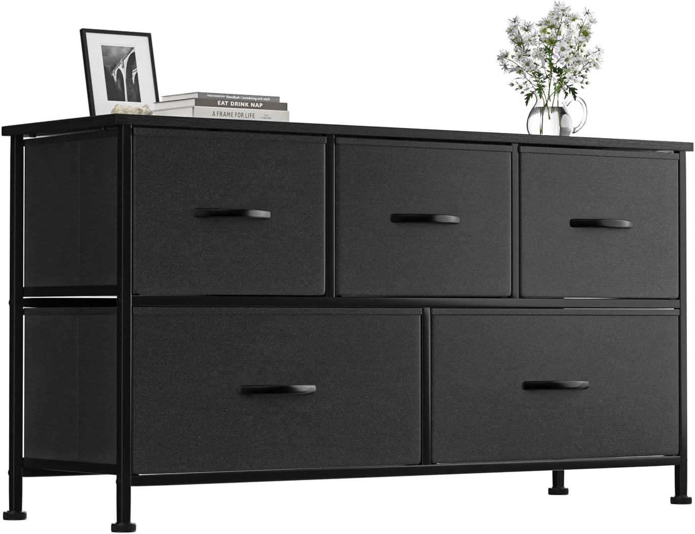 Black Steel and Fabric 5-Drawer Nursery Dresser