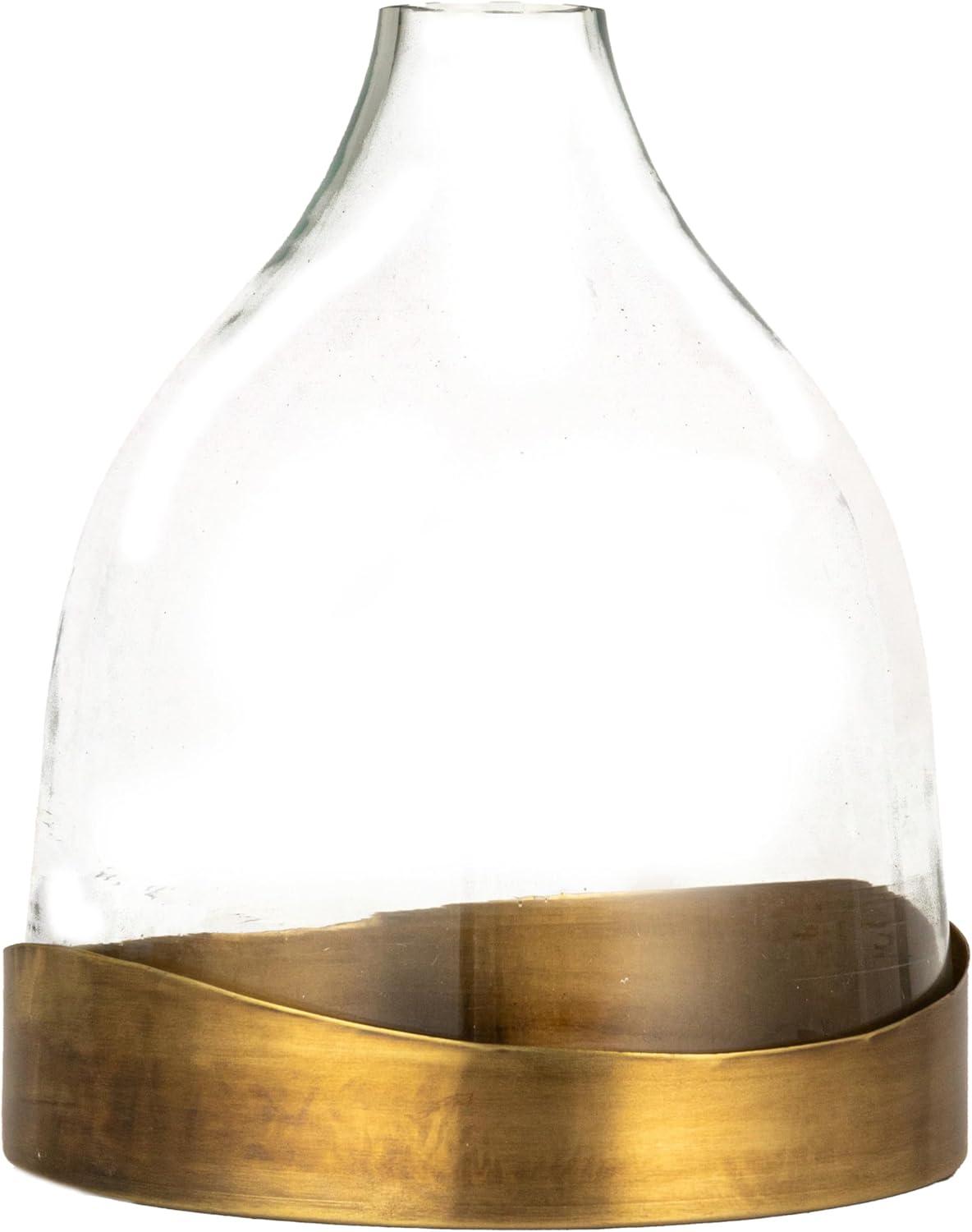 Antique Brass and Clear Glass Cloche with Metal Tray