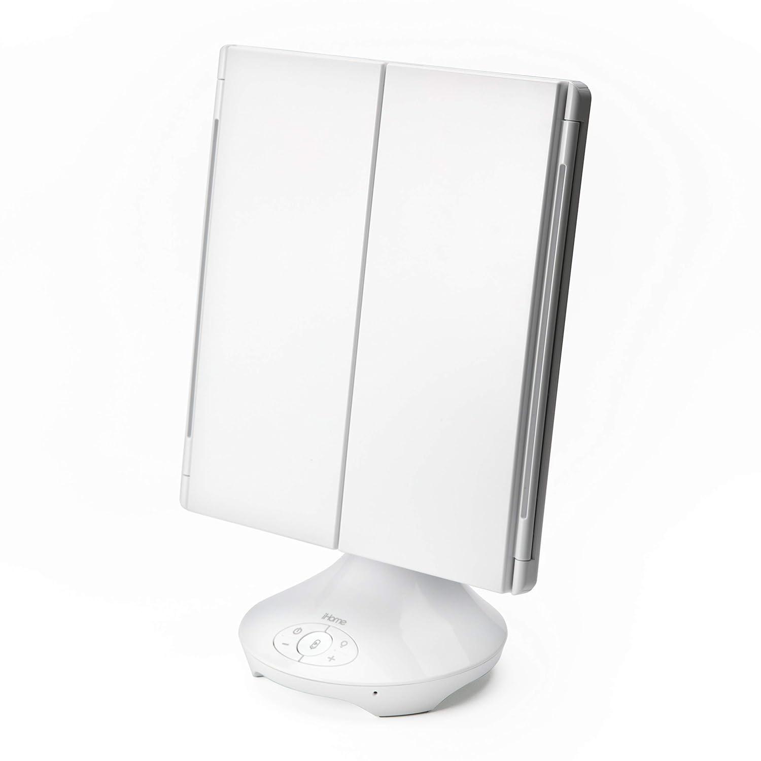 iHome Beauty REFLECT TRIFOLD Vanity Speaker with Bluetooth Audio, Hands-Free Speakerphone, LED Lighting, Siri and Google Support, and USB Charging