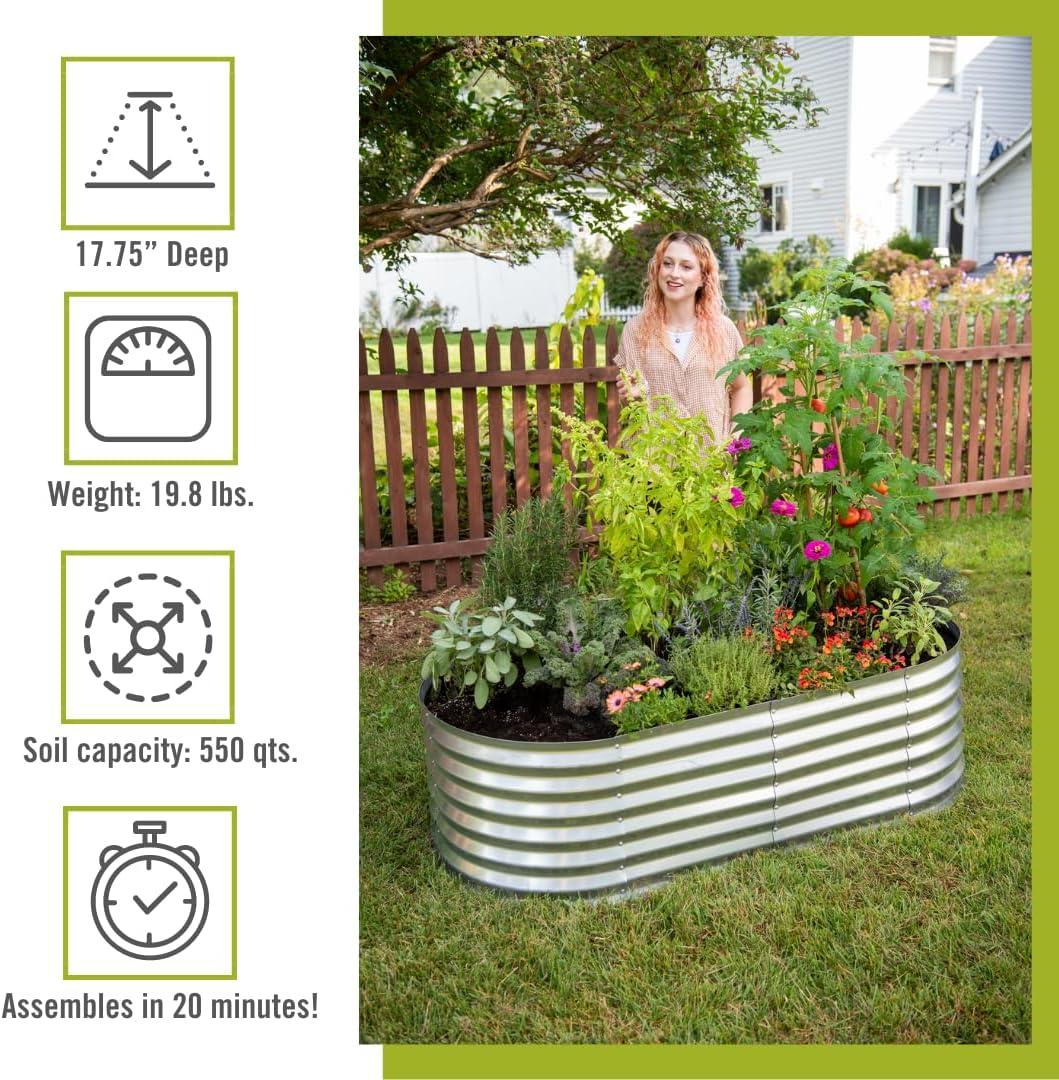 Galvanized Steel Oval Raised Garden Bed for Outdoor Use