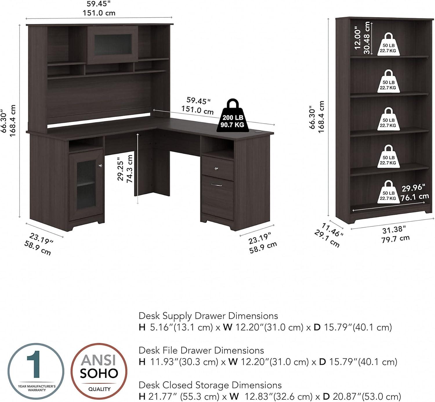 Cabot L Shaped Desk with Hutch and Bookcase in Heather Gray - Engineered Wood