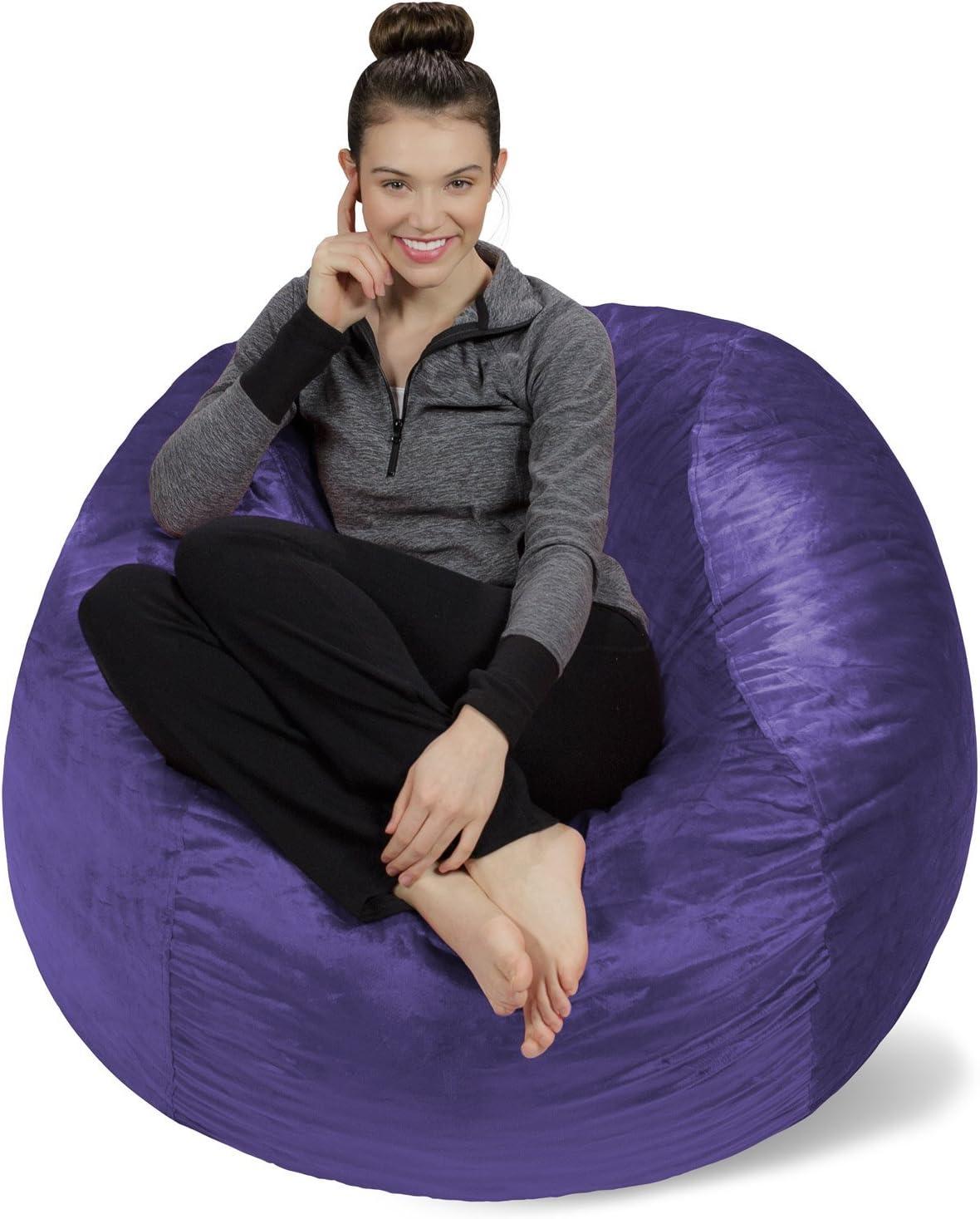 Bean Bag Chairs for Adults - Memory Foam Furniture BeanBag Chair - Kids/Teens Sofa with Soft Micro Fiber Cover - Round Fluffy Couch for Living Room Bedroom College Dorm - 3 ft, Purple