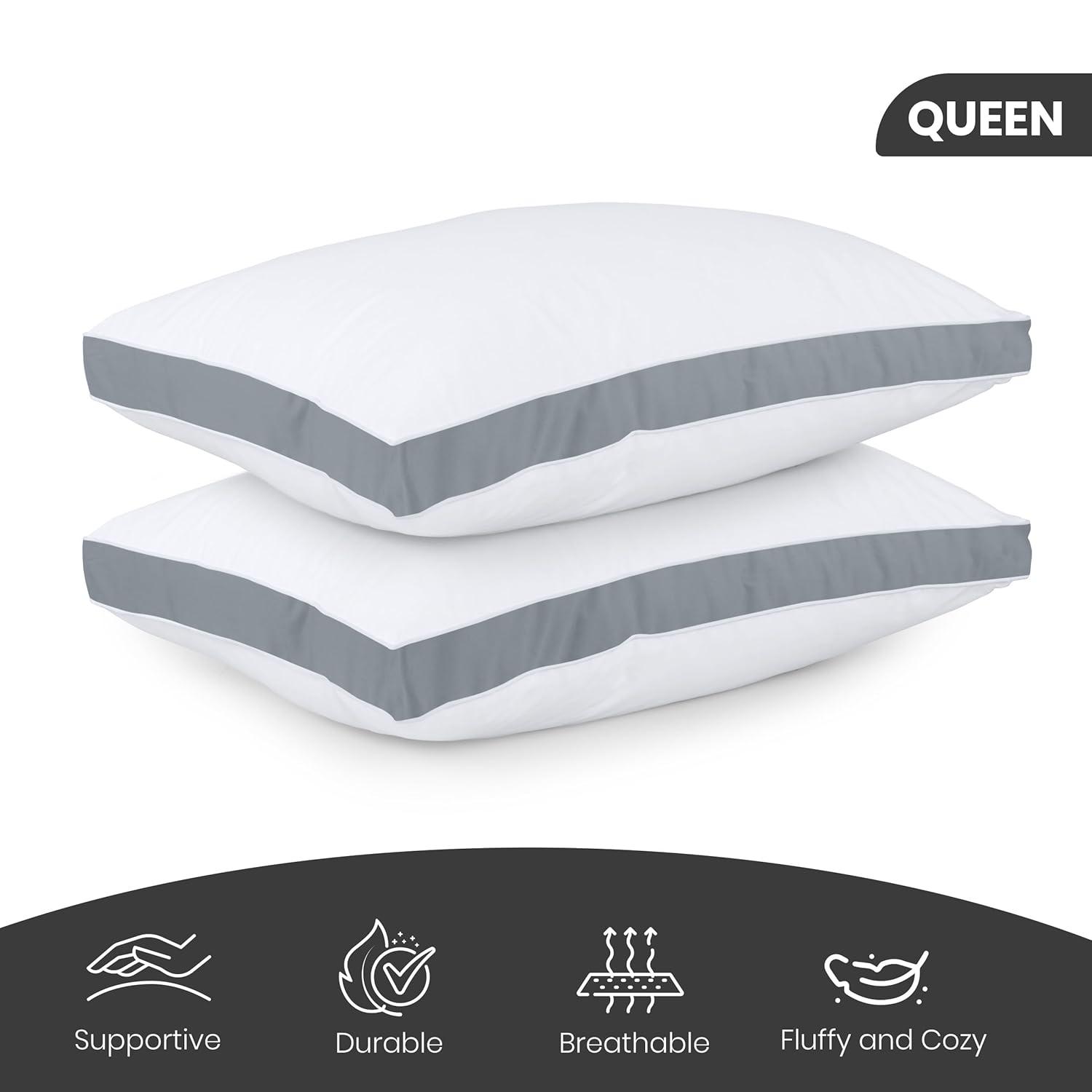 Utopia Bedding Bed Pillows for Sleeping Queen Size (Grey), Set of 2, Cooling Hotel Quality, Gusseted Pillow for Back, Stomach or Side Sleepers