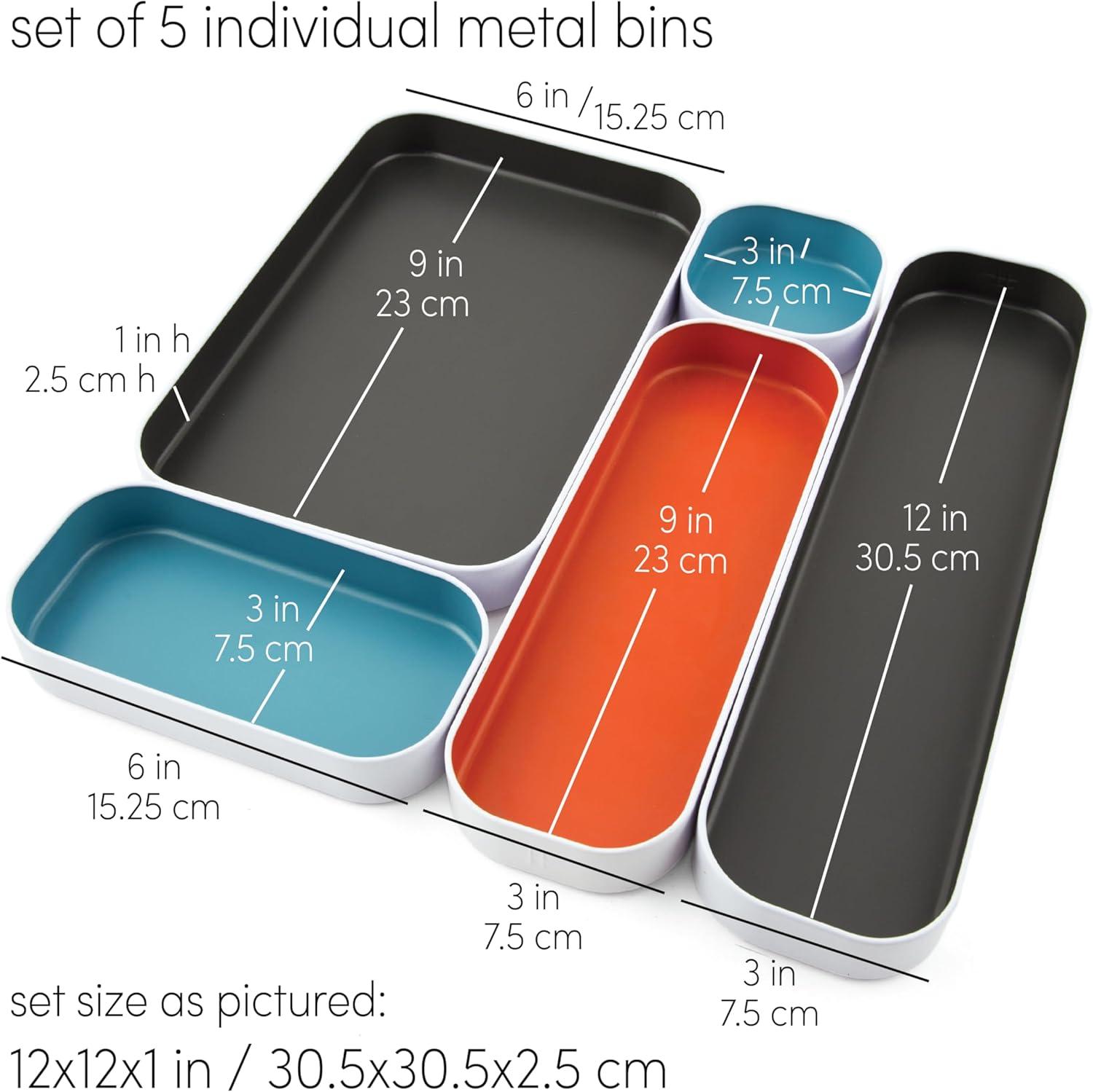 Blue, Gray, and Orange Metal Organizer Tray Set