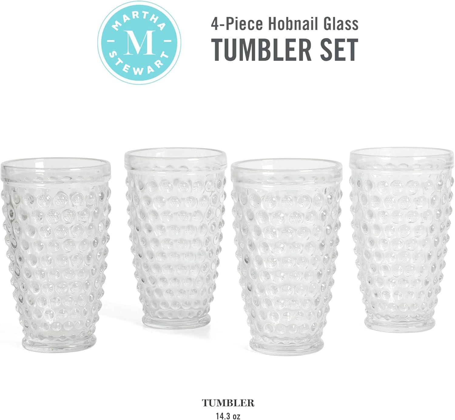 Martha Stewart Chauncey 4-Pack 14.3 oz Hobnail Handmade Glass Tumbler - Clear