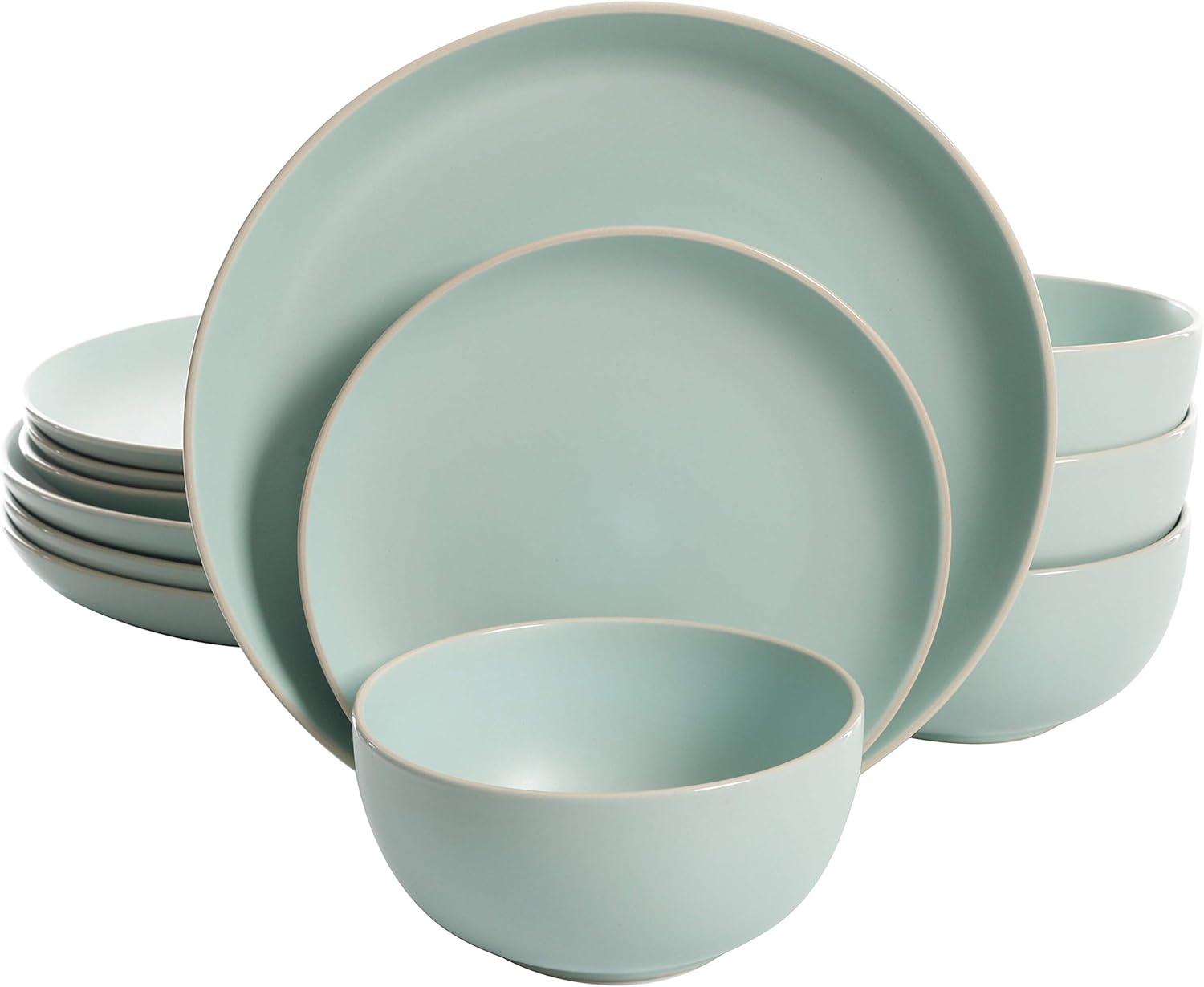 Matte Teal Ceramic 12-Piece Dinnerware Set, Service for 4