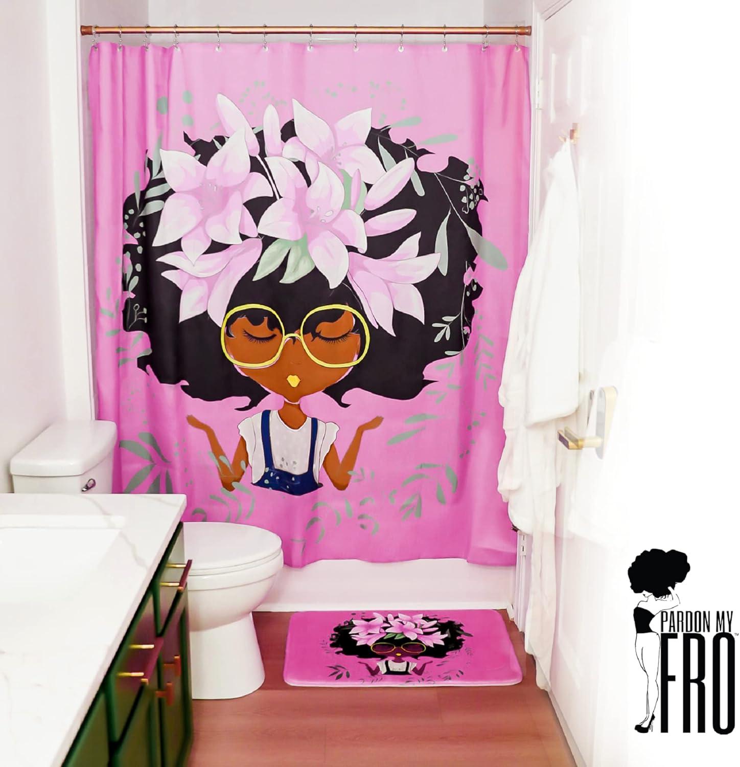 Pardon My Fro | Lily Grommet Shower Curtain, Pink