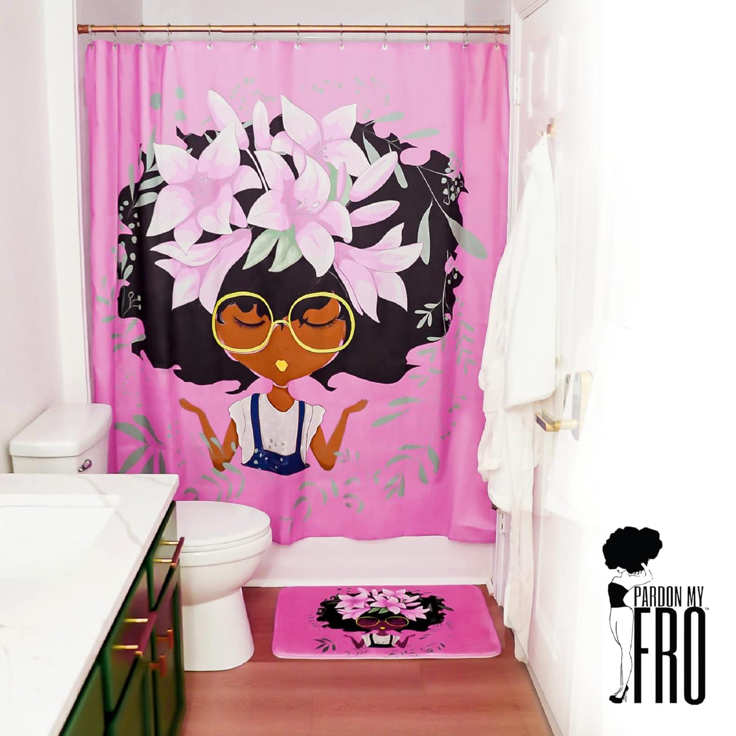 Pardon My Fro | Lily Grommet Shower Curtain, Pink