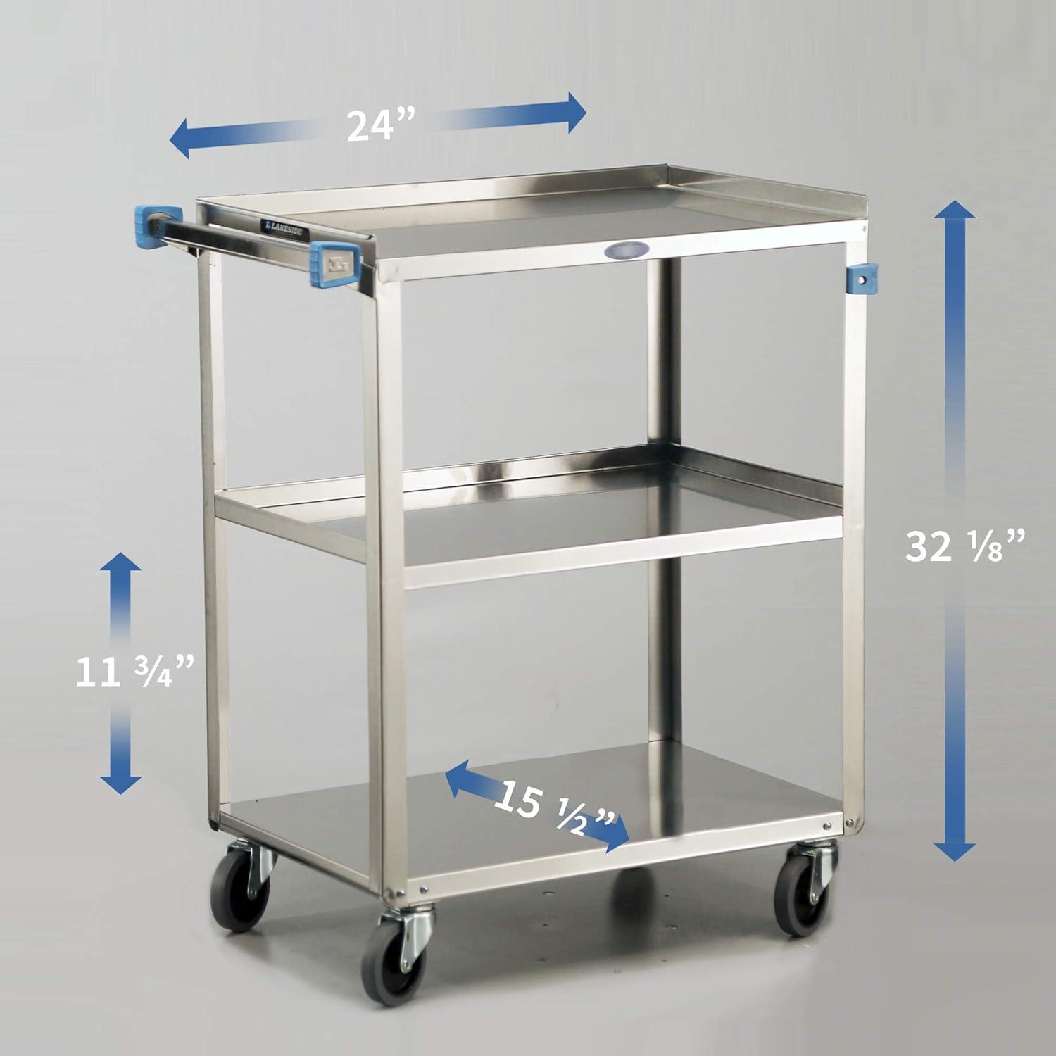 Lakeside Silver Stainless Steel 3-Shelf Utility Cart