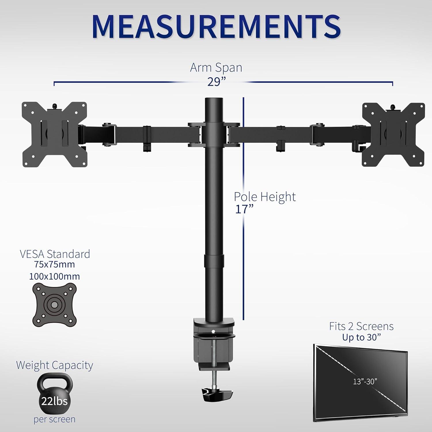 Vivo VIVO Dual Monitor Desk Mount Adjustable Stand, Fits Screens up to 30", STAND-V002 Series