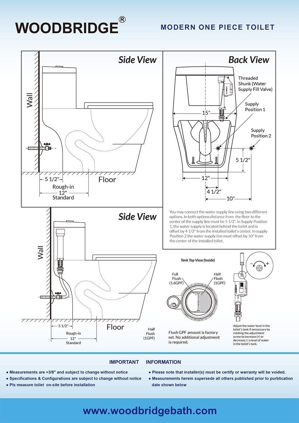 WoodBridge 1.6 Gallons GPF Elongated Floor Mounted Kit (Seat Included)