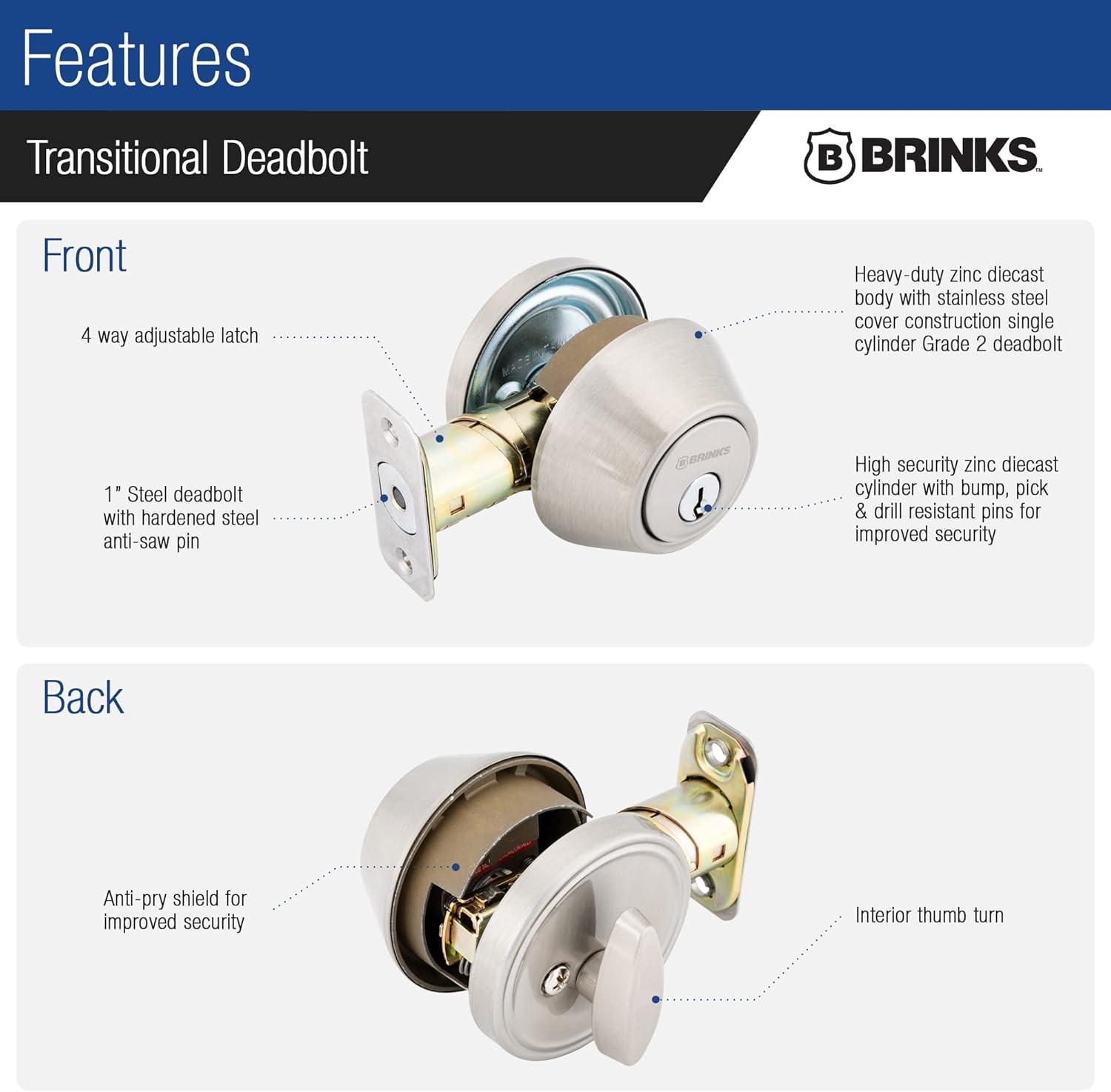 Brinks E2401 Raleigh Single Cylinder Keyed Entry Deadbolt From The Transitional Collection