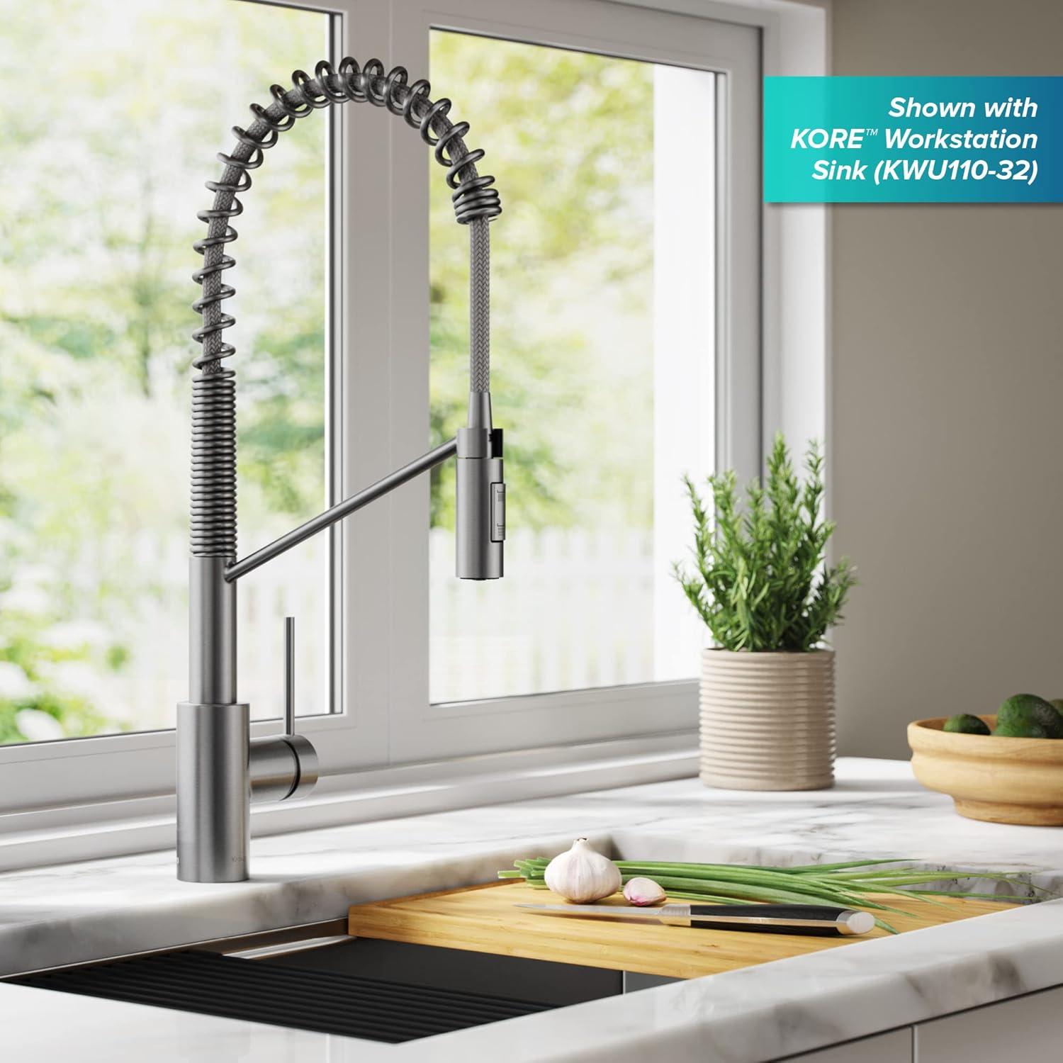 KRAUS Oletto Commercial Style Single Handle Pull Down Kitchen Faucet with QuickDock Top Mount Installation Assembly