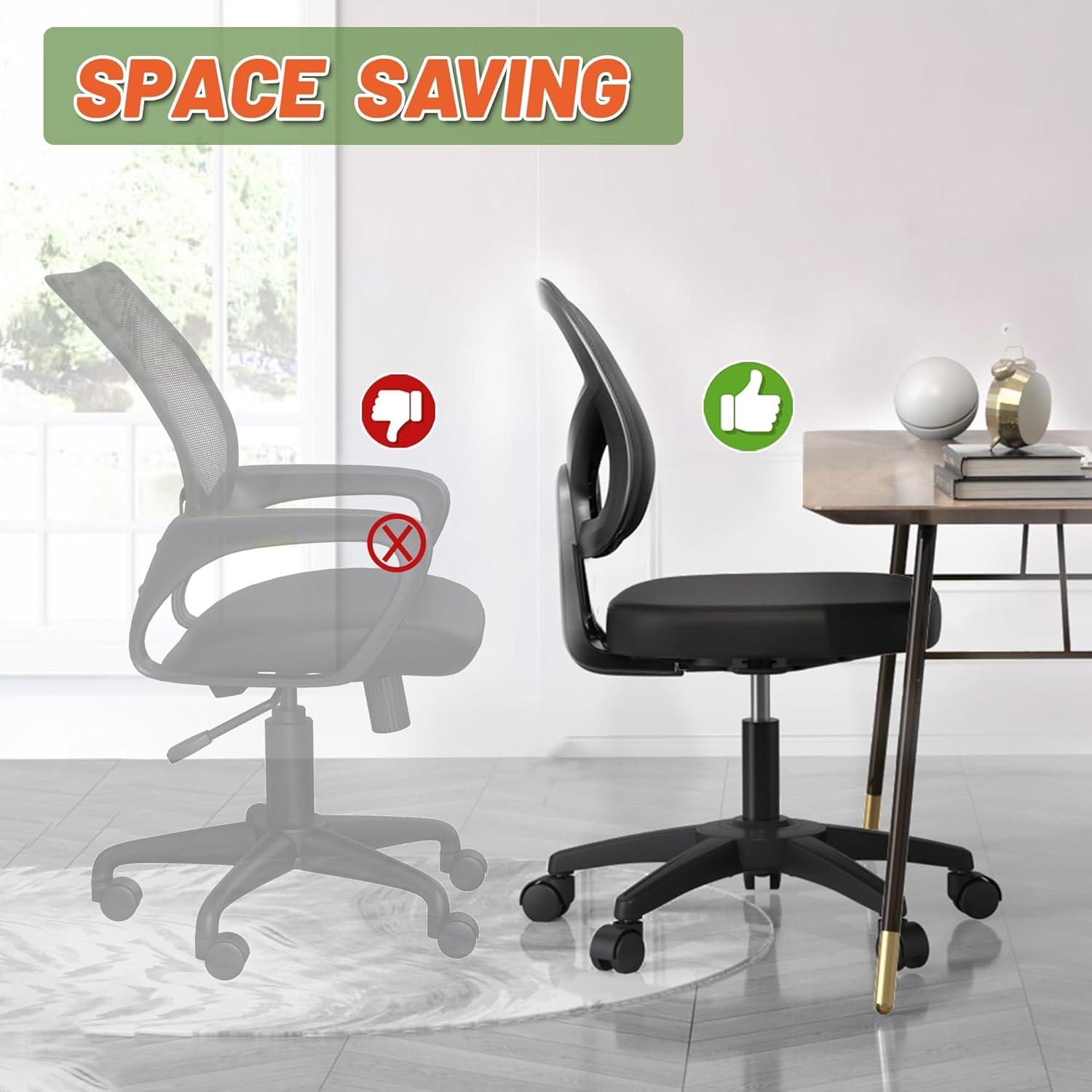 Mesh Office Chair Ergonomic Small Desk Chair No Arms Black Swivel Computer Chair with Wheels Task Chair for Small Spaces Mid Back Home Office Chair for Adults and Kids