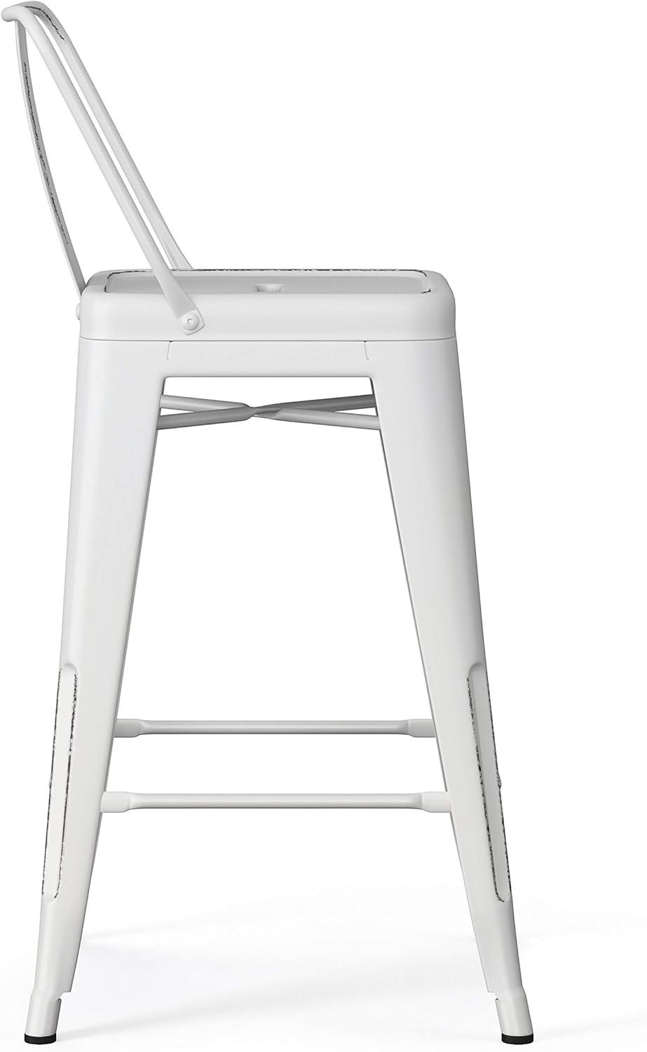 Simpli Home Rayne 24" Metal Counter Stool in Distressed White (Set of 2)